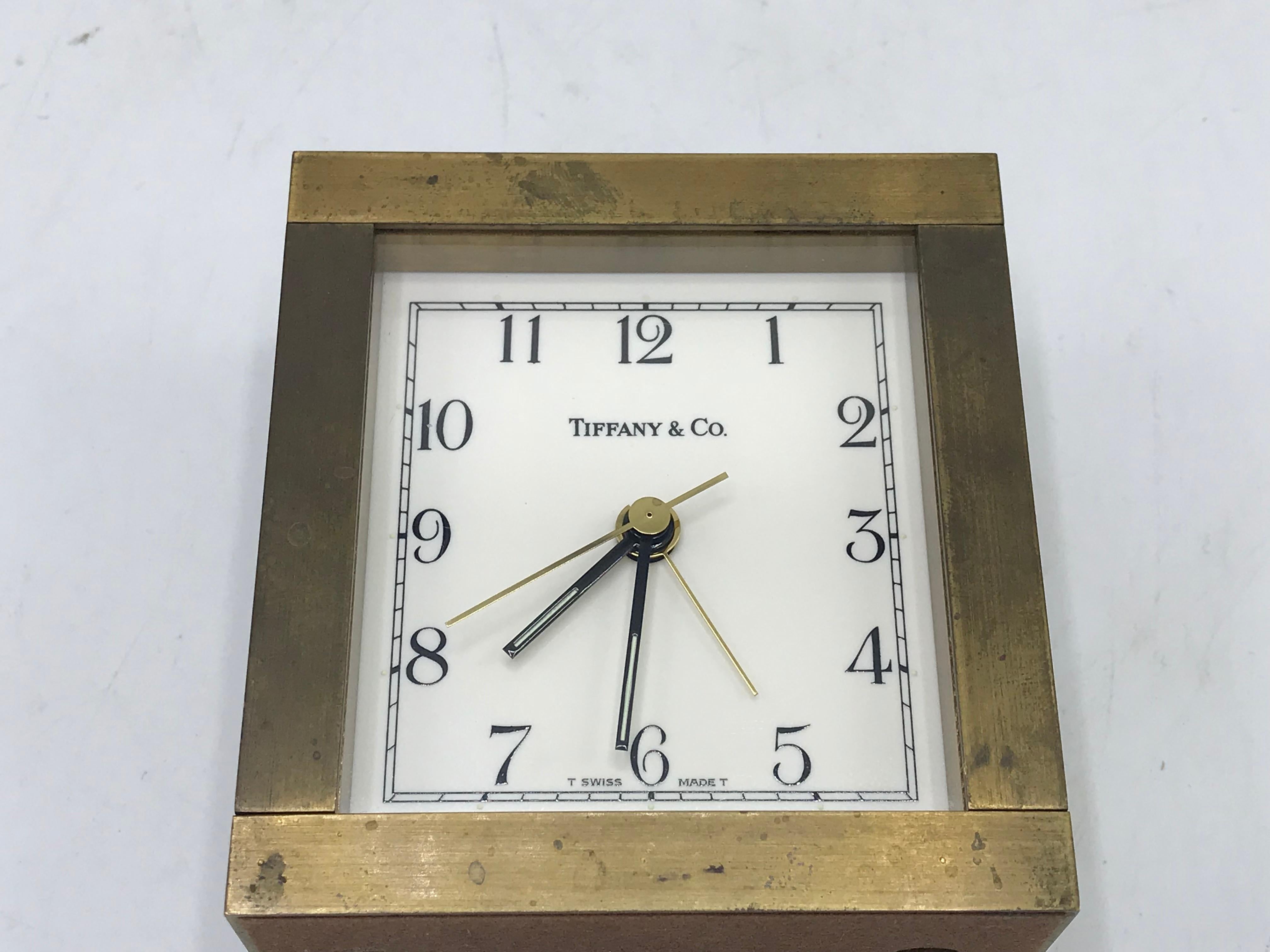 1950s Tiffany & Co. Modern Brass Desk Clock In Good Condition In Richmond, VA