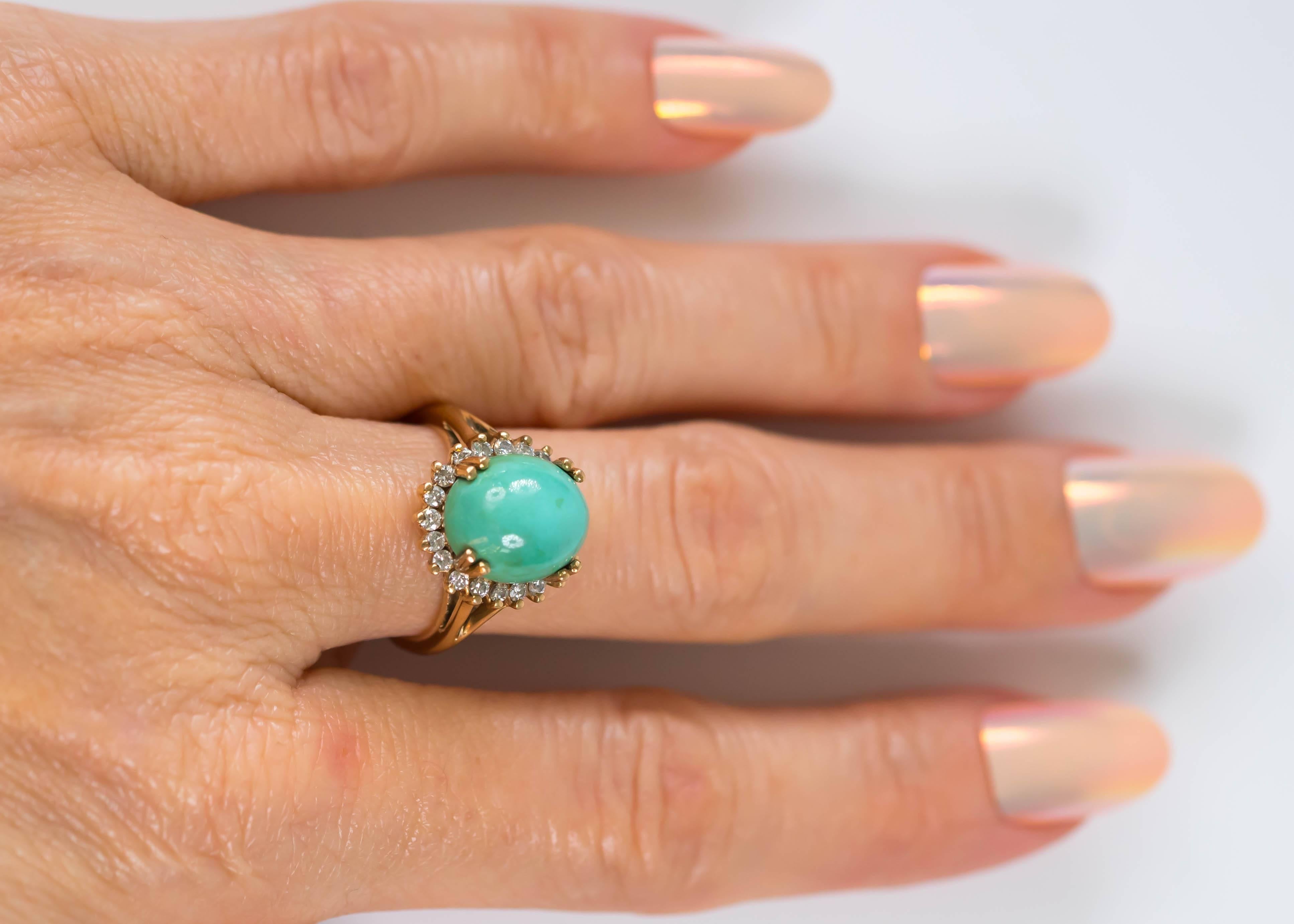 1950s Tiffany & Co. Persian Turquoise Cabochon Diamond Halo 14 Karat Gold Ring 5