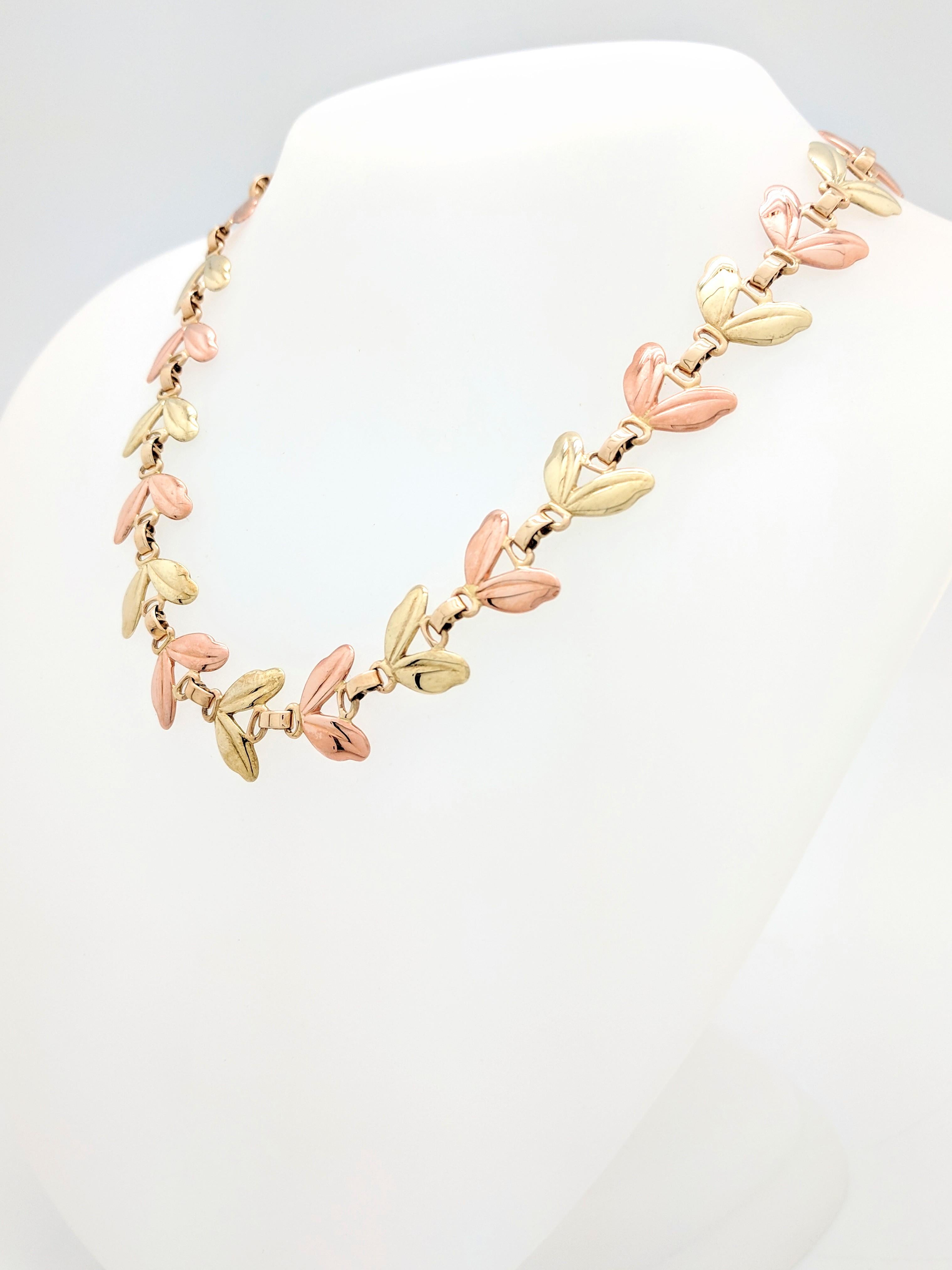 Women's 1950s Tiffany & Co. Pink and Yellow Gold Leaf Necklace