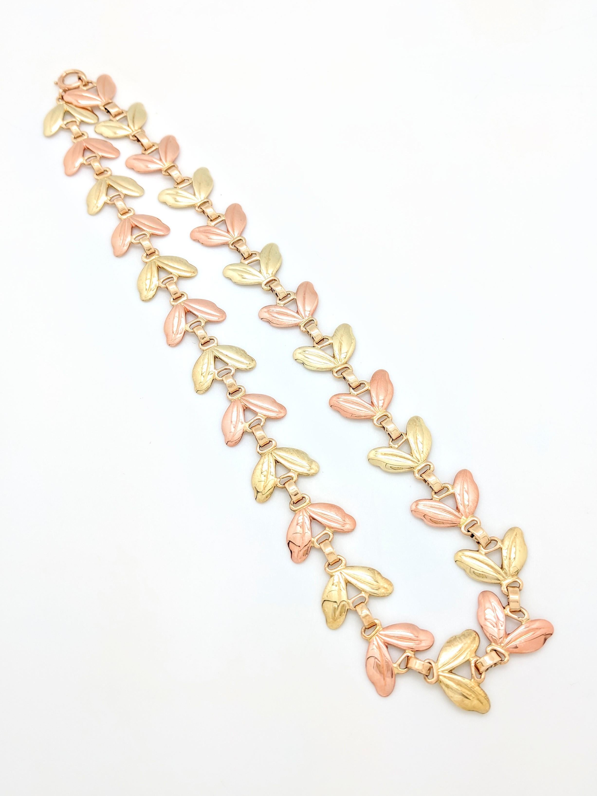 1950s Tiffany & Co. Pink and Yellow Gold Leaf Necklace 1