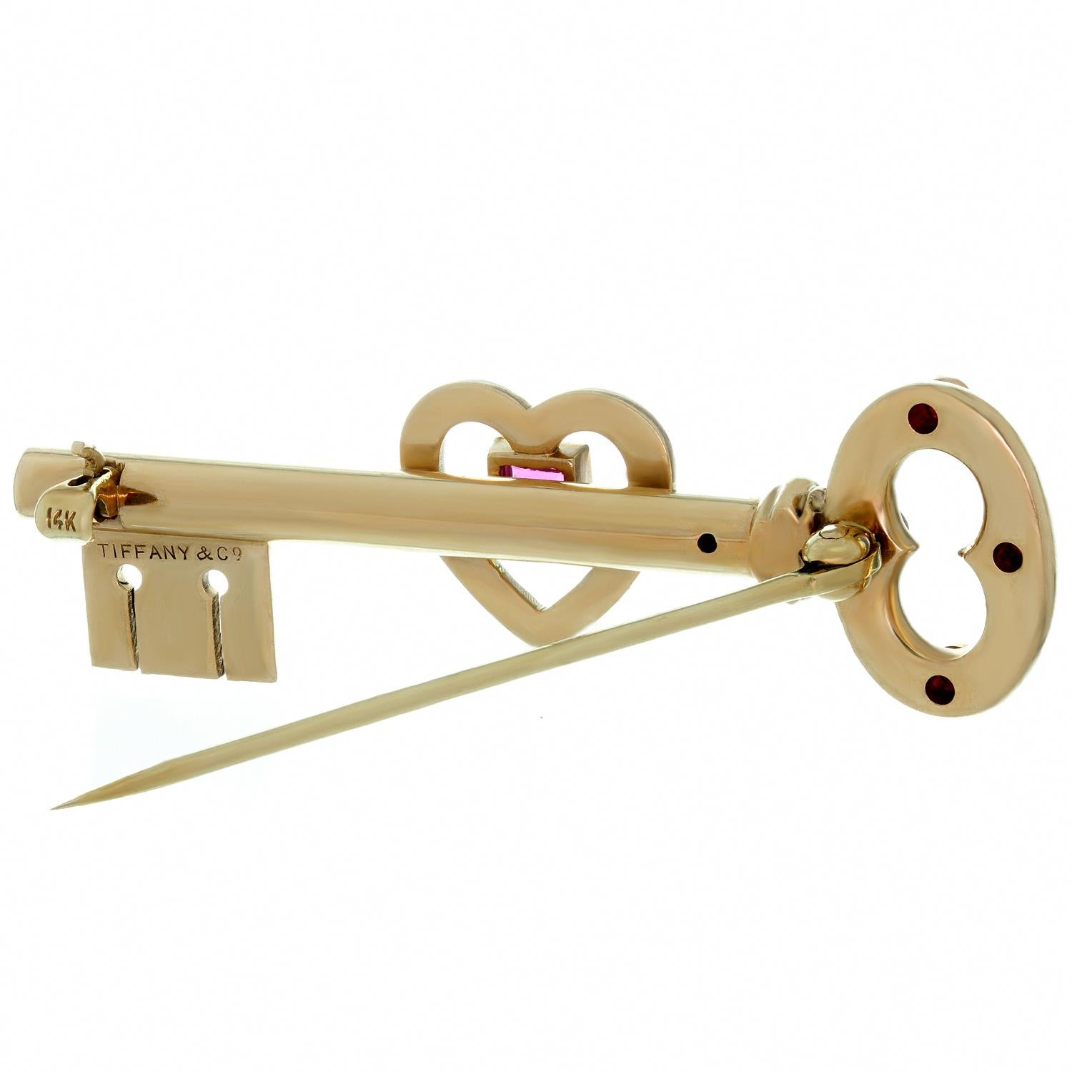 Women's 1950s Tiffany & Co. Pink Sapphire Rose Gold Key Brooch