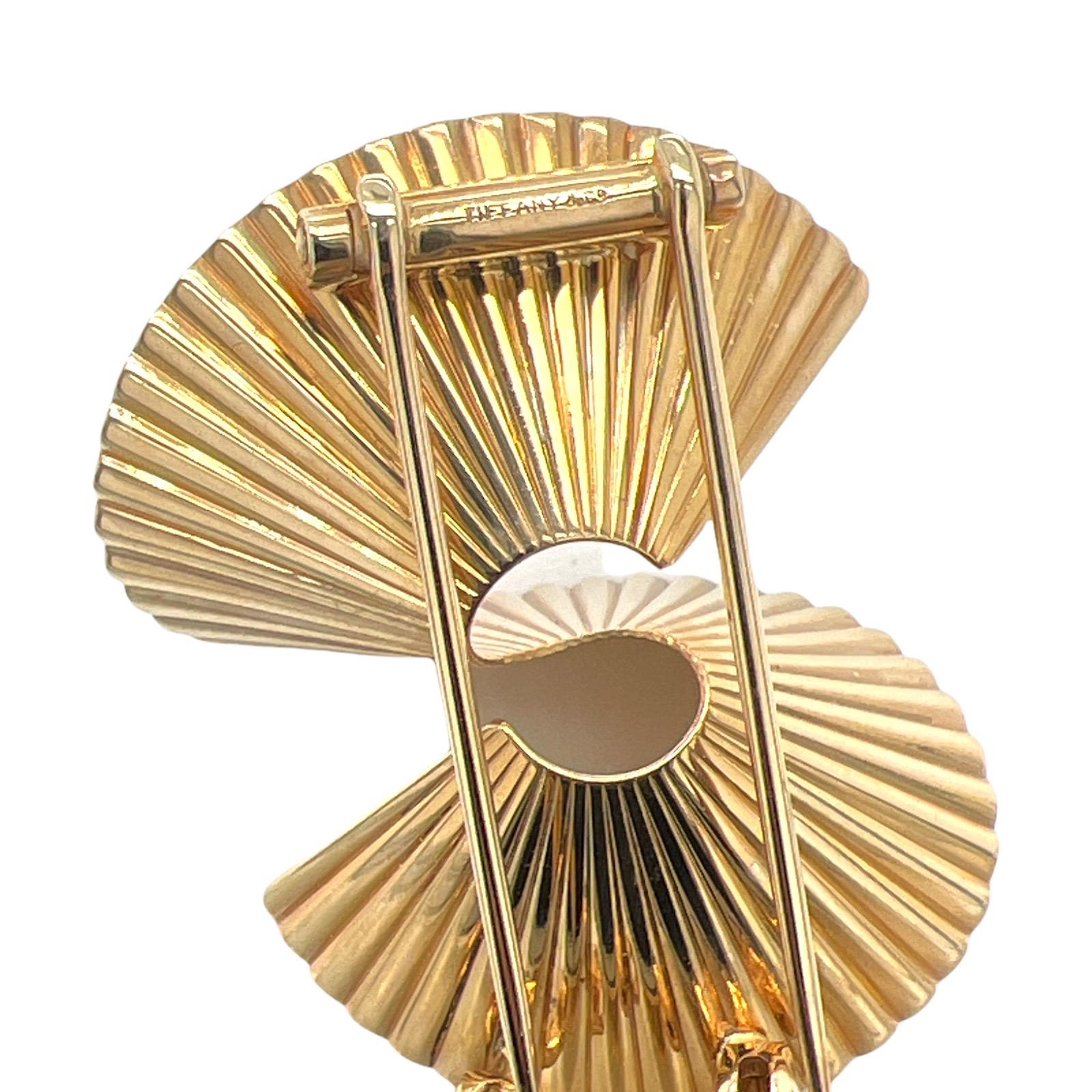 1950's Tiffany & Co. Retro Fan Style Pin Brooch 14 Karat Yellow Gold 1