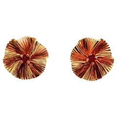 1950's Tiffany & Co. Ruby 14 Karat Yellow Gold Fan Style Retro Stud Earrings 1950's Tiffany & Co. Ruby 14 Karat Yellow Gold Fan Style Retro Stud Earrings