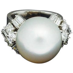 1950s Tiffany & Co. South Sea Pearl 1.80 Carat VVS Diamond Cocktail Ring