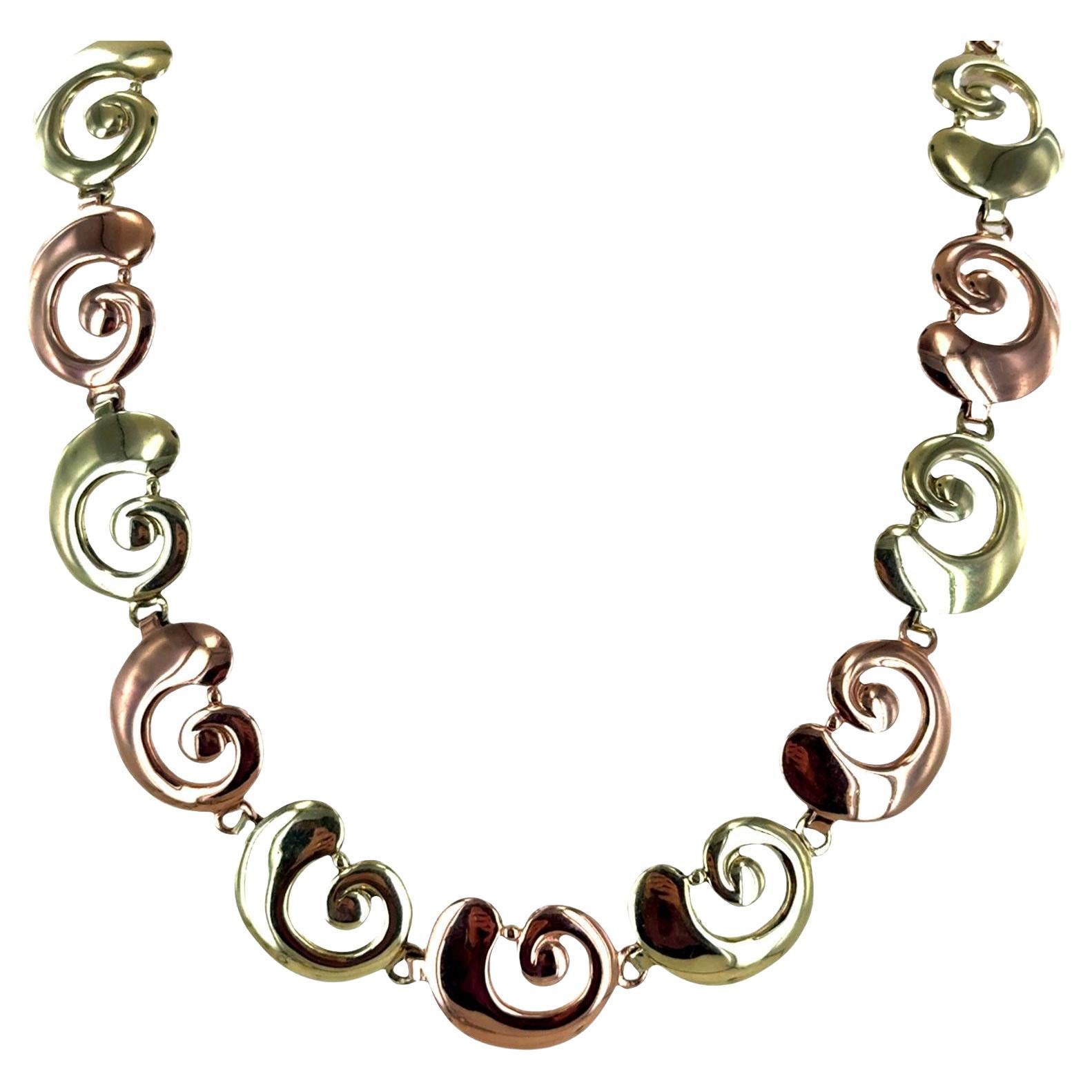 1950's Tiffany & Co. Yellow & Rose Gold Swirl Form Vintage Link Collar Necklace