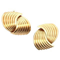 1950's Tiffany & Company Fan Style 14 Karat Yellow Gold Ribbed Ear-Clip Earrings