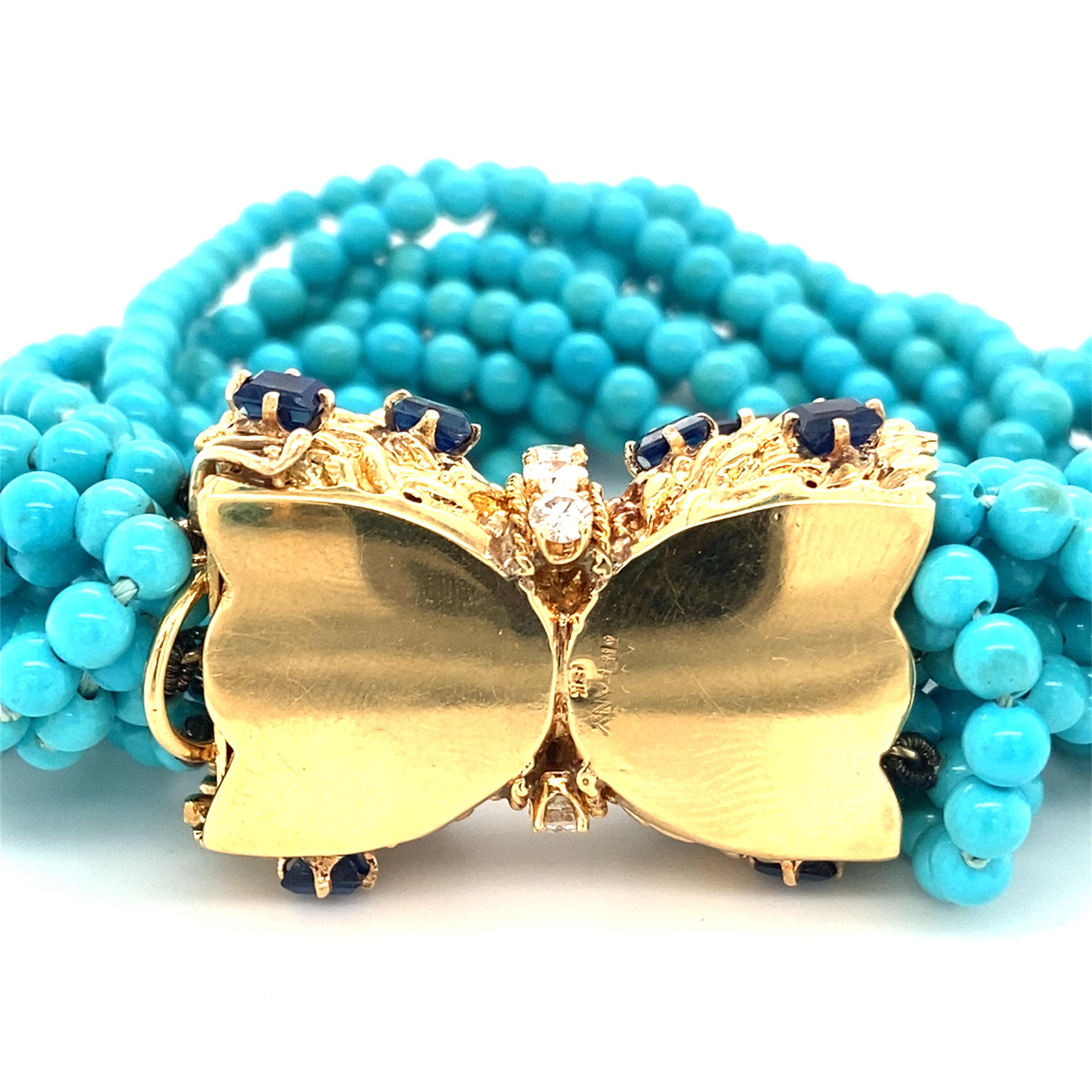 1950s Tiffany & Company Turquoise Diamond and Sapphire Bracelet In Excellent Condition In Atlanta, GA