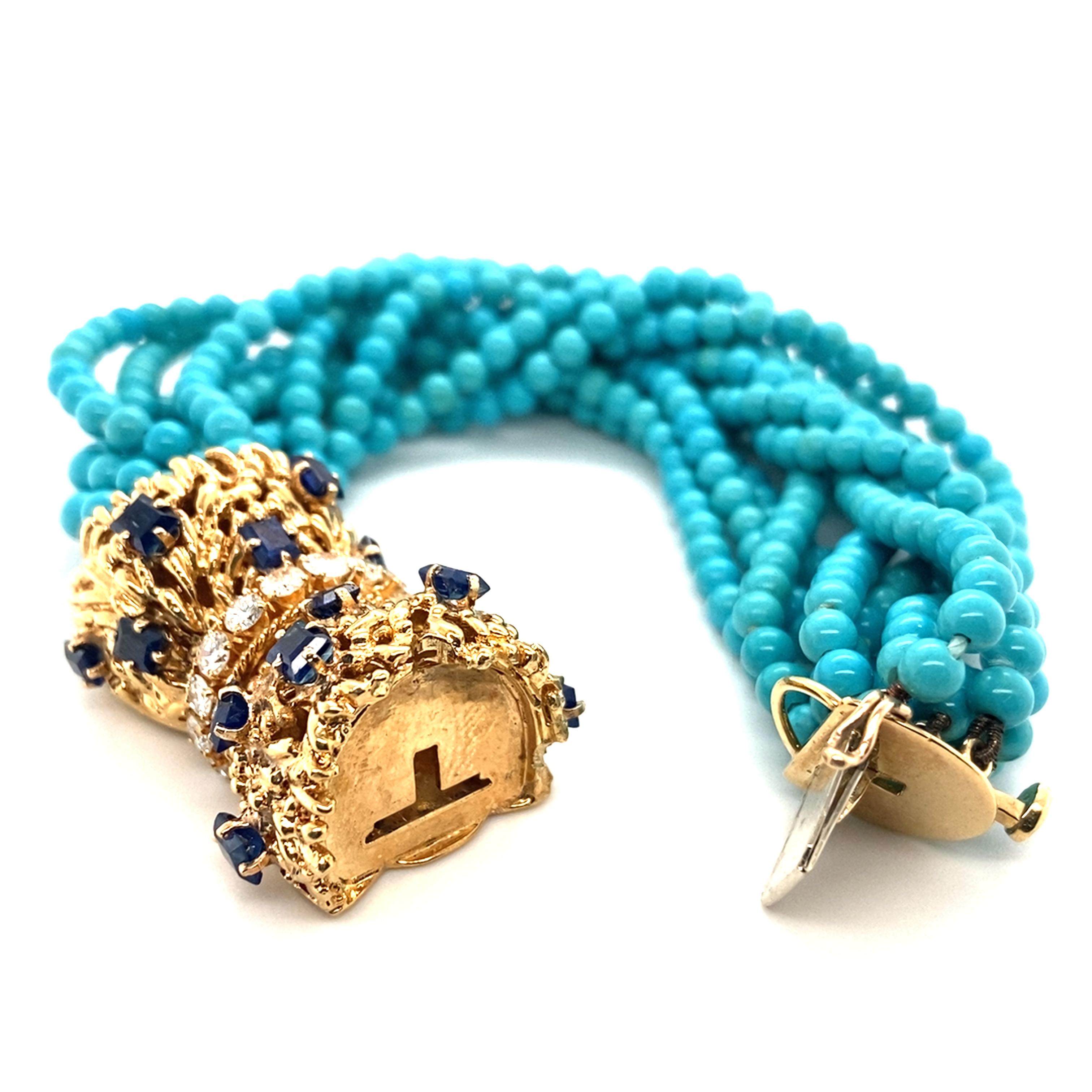 Women's 1950s Tiffany & Company Turquoise Diamond and Sapphire Bracelet
