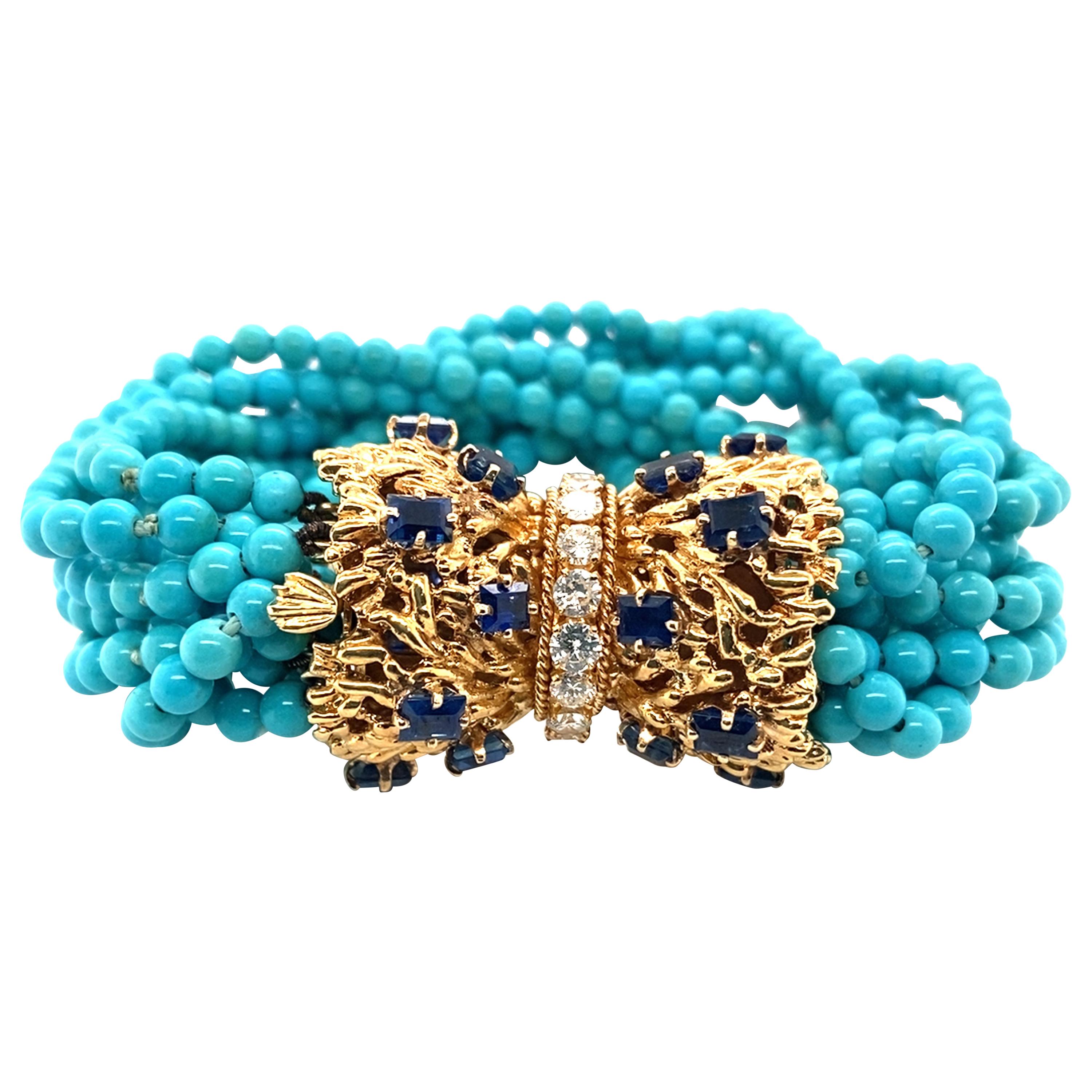 1950s Tiffany & Company Turquoise Diamond and Sapphire Bracelet