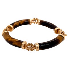 1950s Tiger Eye Curved Link Bracelet in 14 Karat Gold