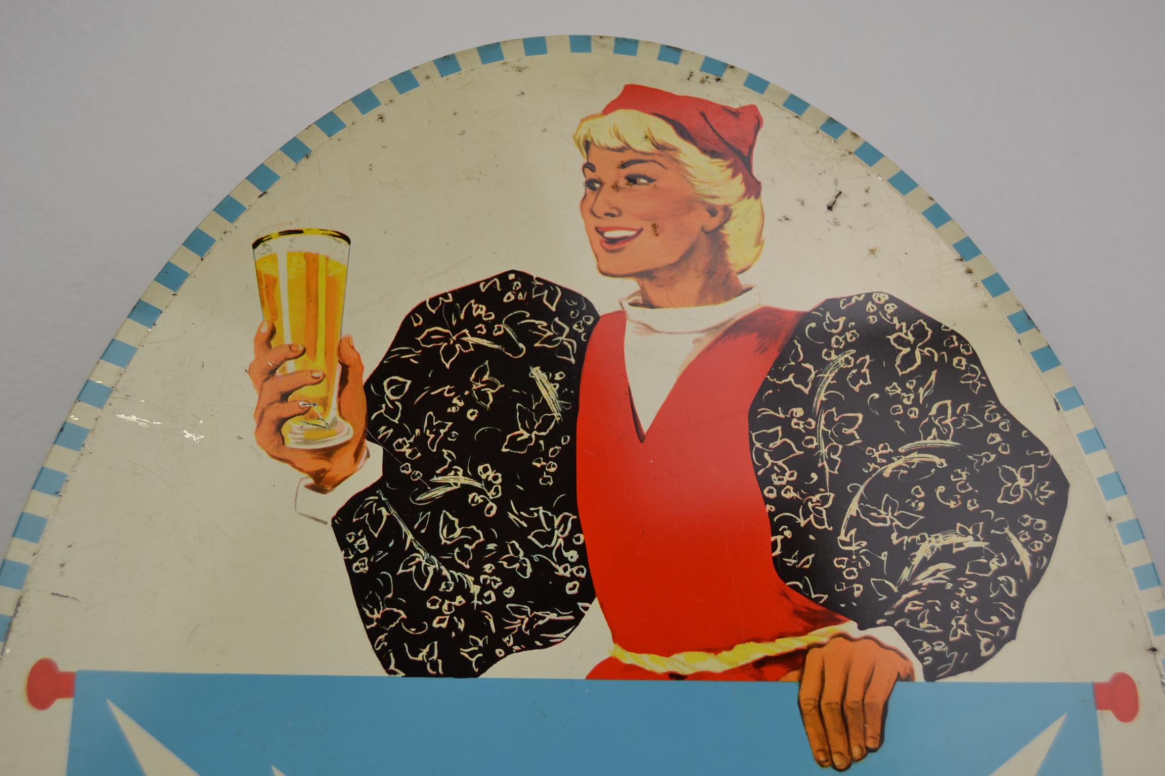 1950s Tin Advertising Beer Sign for Belgian Beer Ekla, Brewery Vandenheuvel 2