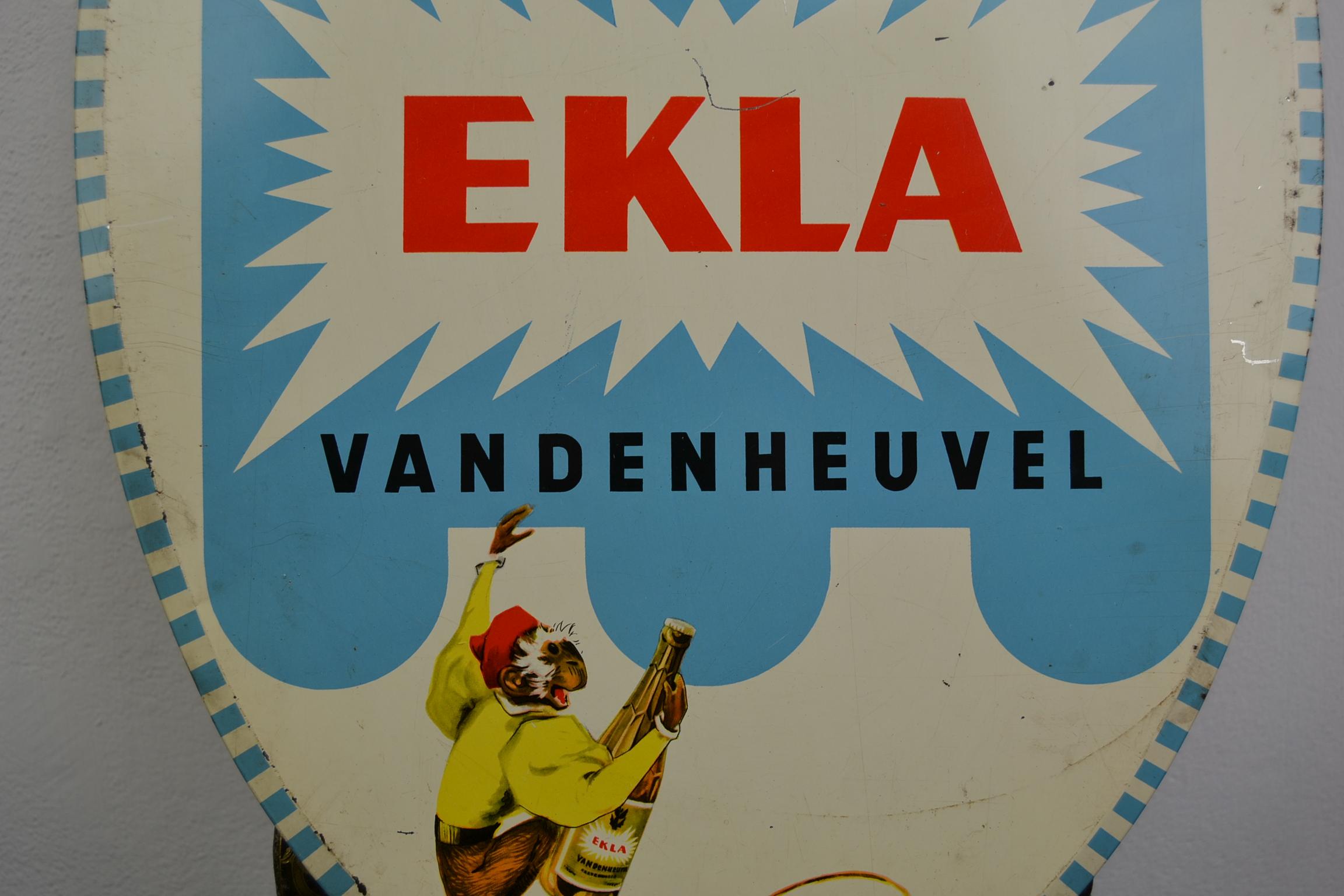 1950s Tin Advertising Beer Sign for Belgian Beer Ekla, Brewery Vandenheuvel 8