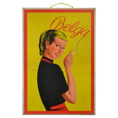 Vintage 1950s Tin Advertising Sign for Belga Cigarettes, Belgium