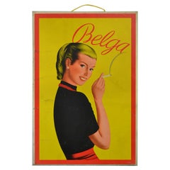 Retro 1950s Tin Advertising Sign for Belga Cigarettes, Belgium