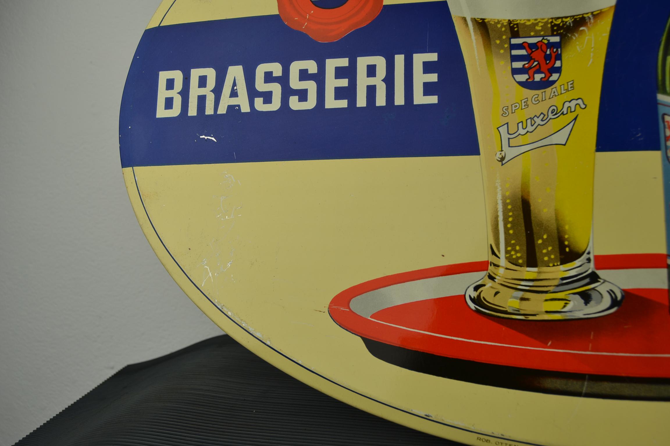 1950s Tin Advertising Sign for Belgian Beer Brasserie Maire For Sale 5