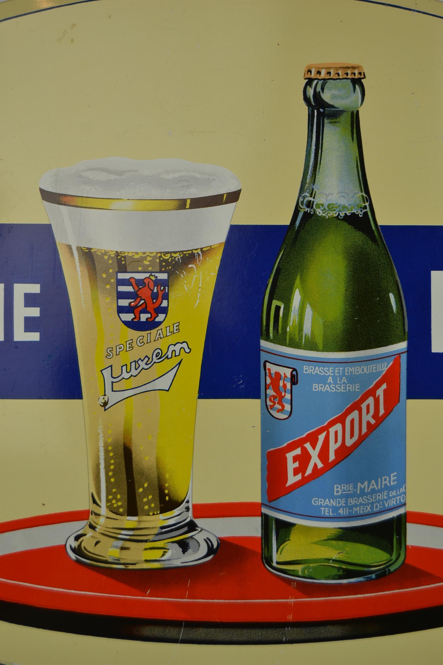 1950s Tin Advertising Sign for Belgian Beer Brasserie Maire For Sale 2