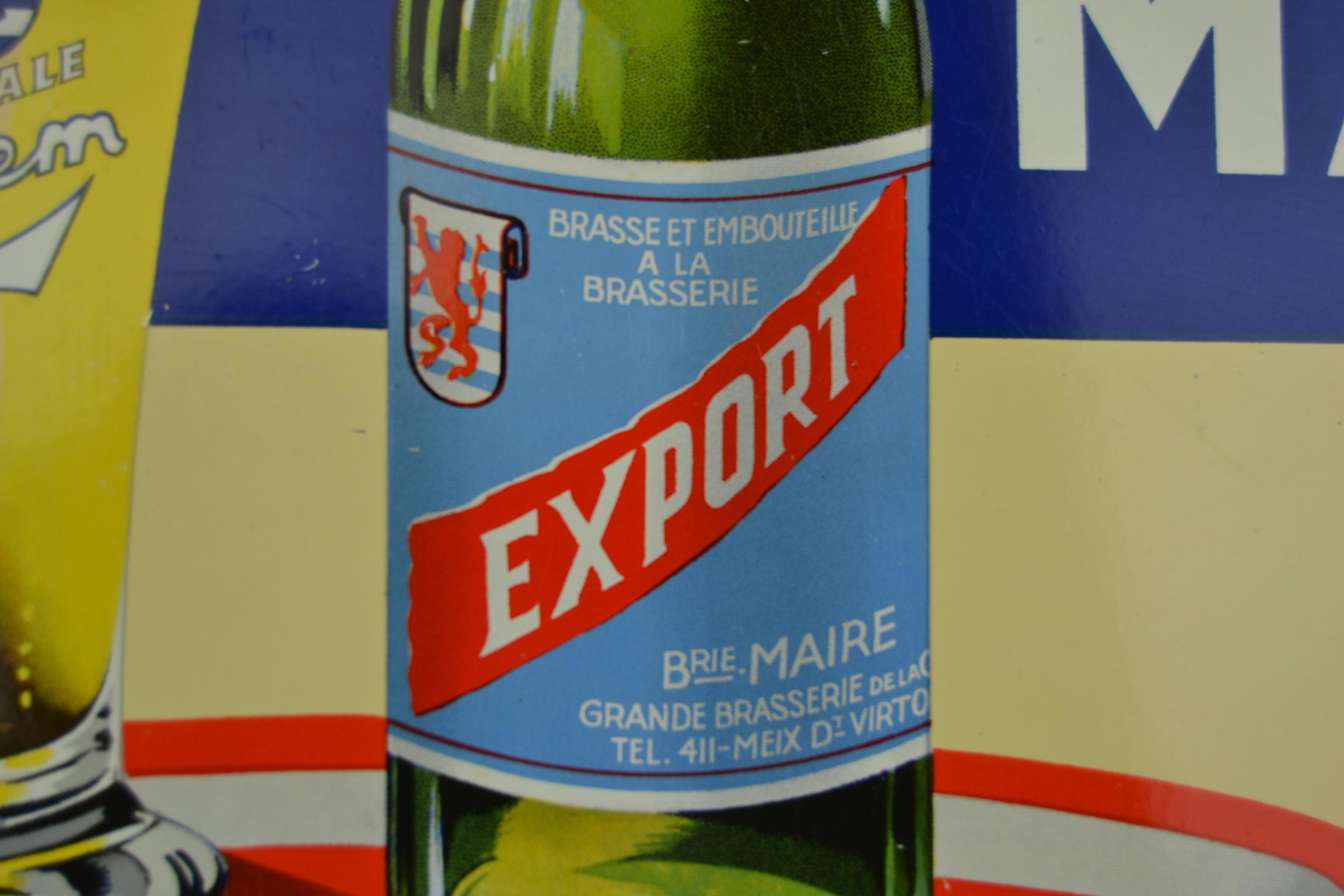 1950s Tin Advertising Sign for Belgian Beer Brasserie Maire For Sale 3