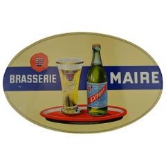 Vintage 1950s Tin Advertising Sign for Belgian Beer Brasserie Maire