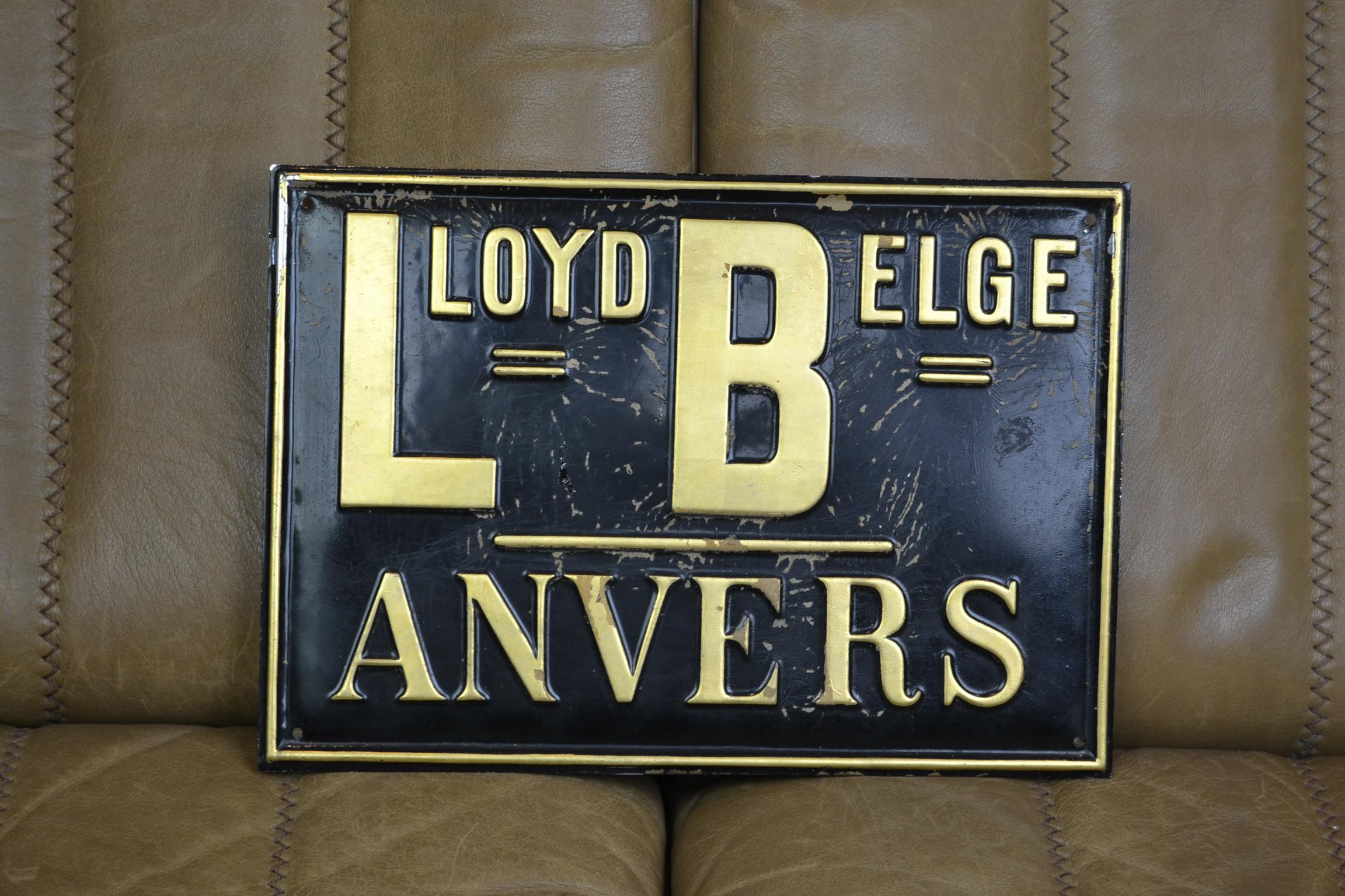 1950er Zinn-Werbeschild für die Versicherungsgesellschaft Lloyd Belge Antwerpen:: Belgien 4