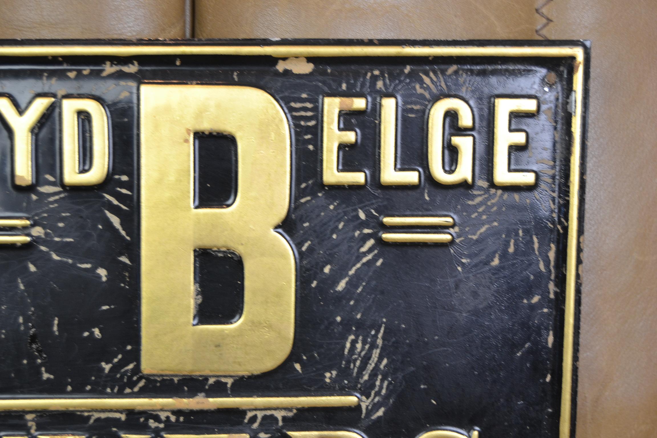 1950er Zinn-Werbeschild für die Versicherungsgesellschaft Lloyd Belge Antwerpen:: Belgien (Moderne der Mitte des Jahrhunderts)