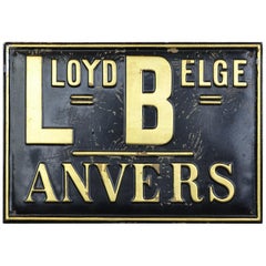 Vintage 1950s Tin Advertising Sign for Insurance Company Lloyd Belge Antwerp, Belgium