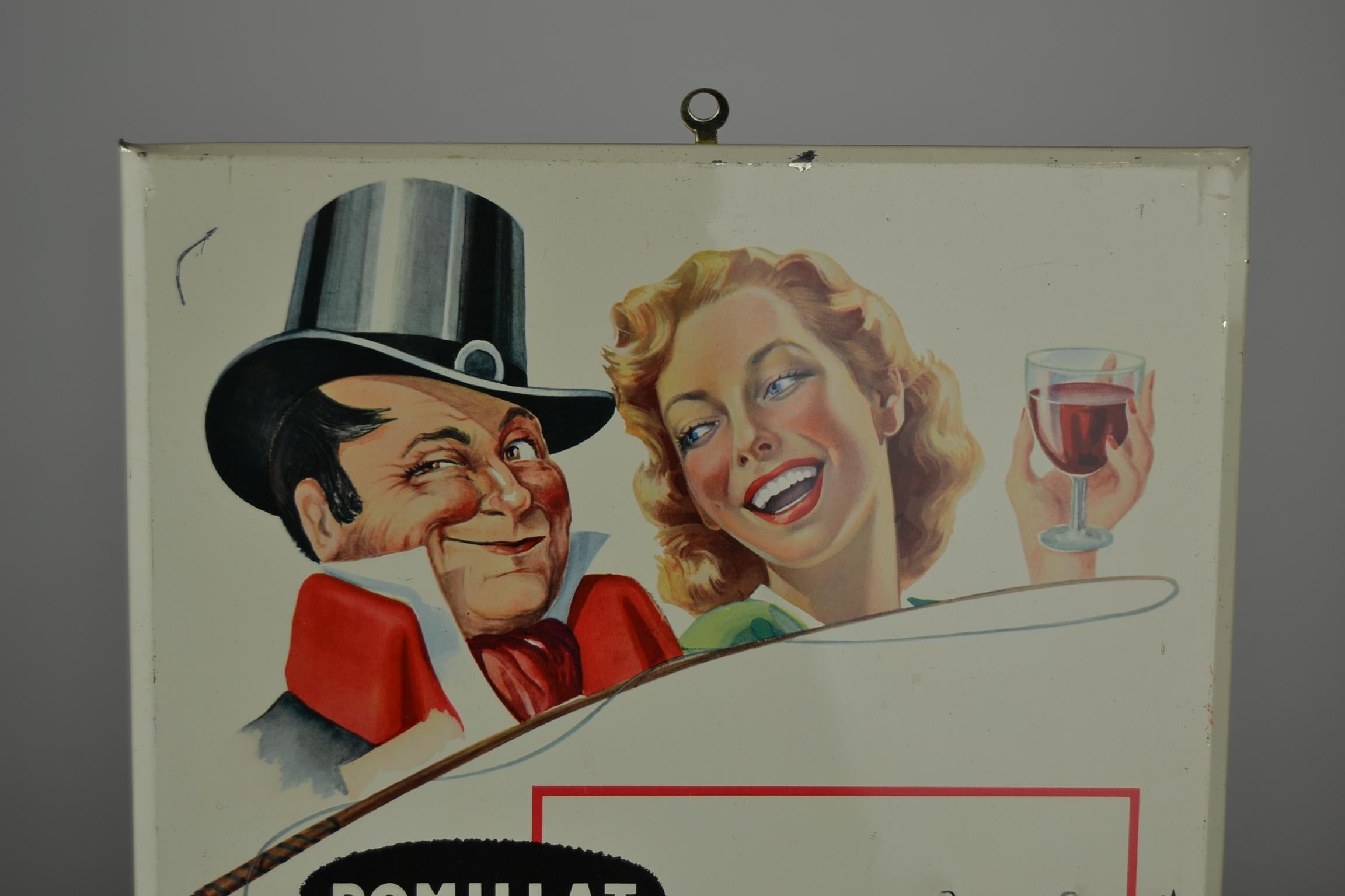 Mid-Century Modern 1950s Tin Advertising Sign for Wine 