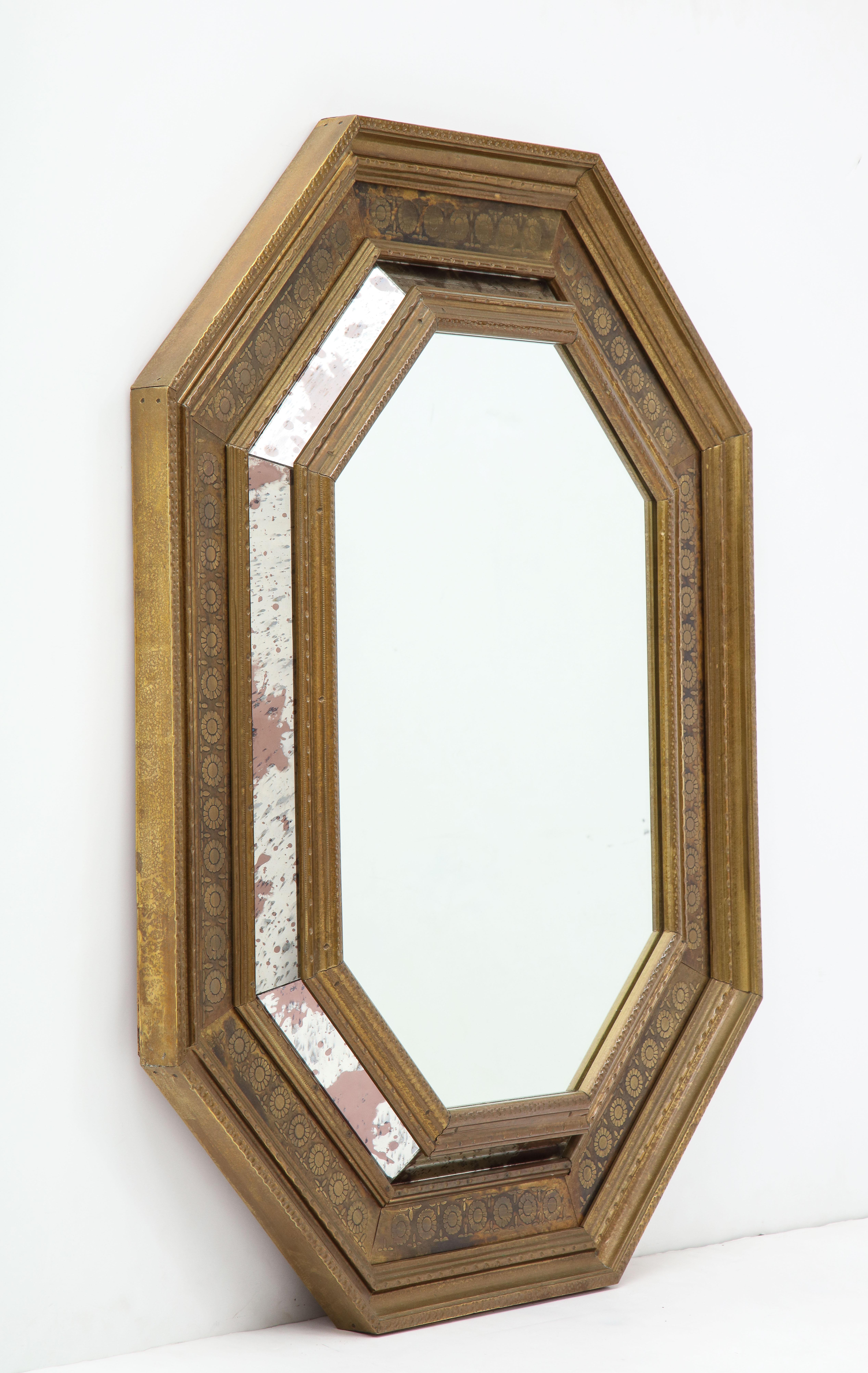 1950s Tin Brass Octagonal Mirror from Spain 4
