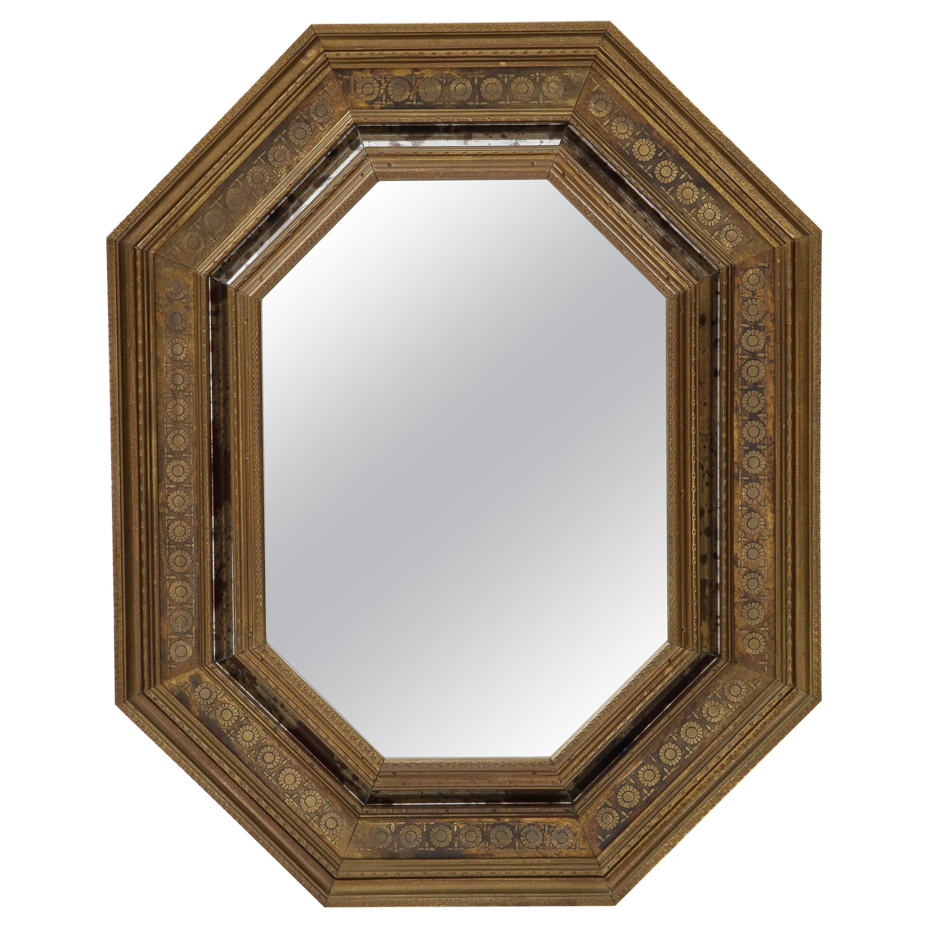 1950s Tin Brass Octagonal Mirror from Spain