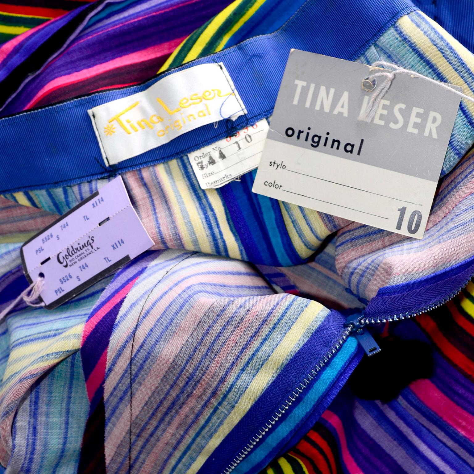 Women's 1950s Tina Leser Rainbow Striped Vintage High Waisted Pants w/ Pom Pom Deadstock