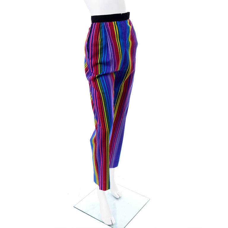 1950s Tina Leser Rainbow Striped Vintage High Waisted Pants w/ Pom Pom Deadstock In New Condition For Sale In Portland, OR