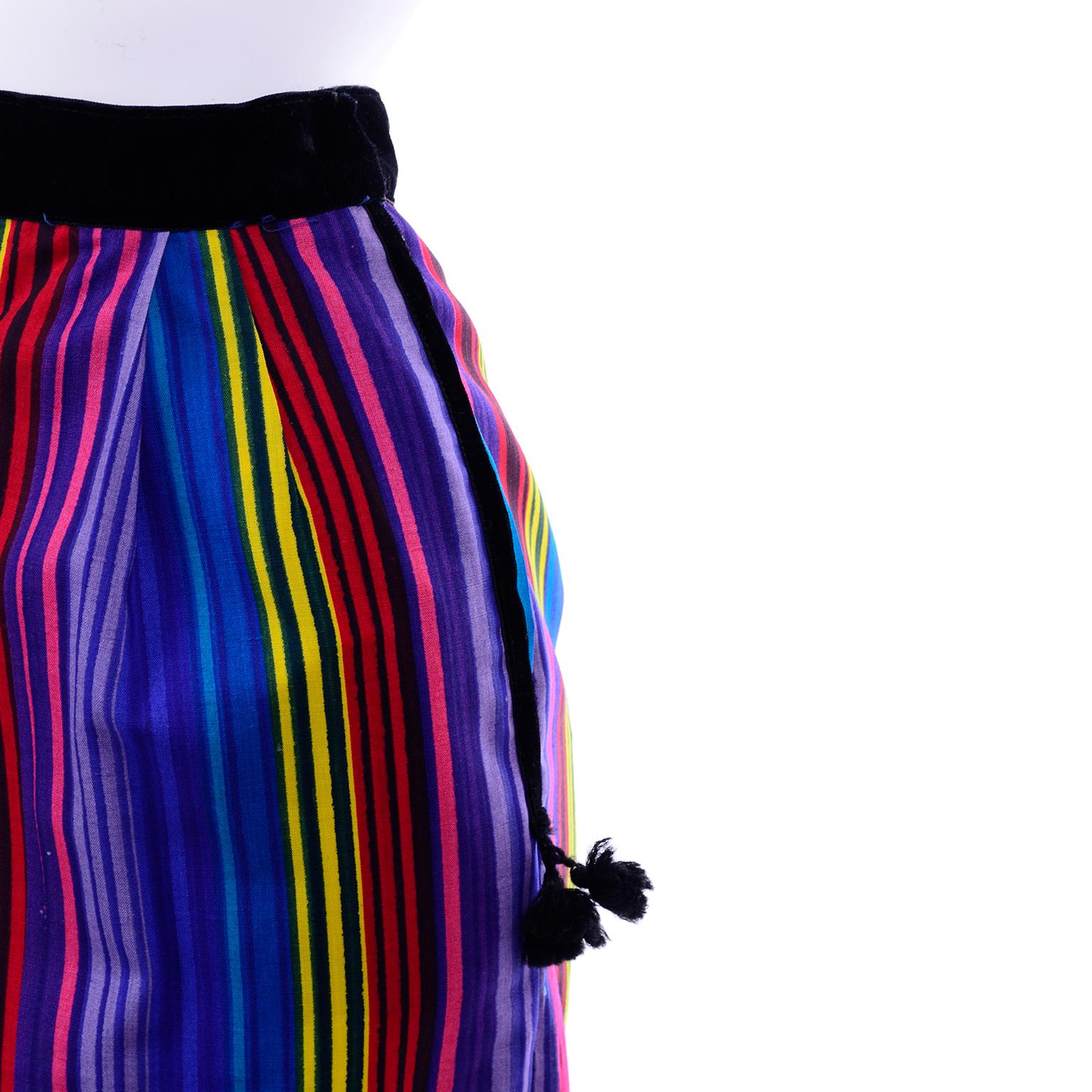 Purple 1950s Tina Leser Rainbow Striped Vintage High Waisted Pants w/ Pom Pom Deadstock