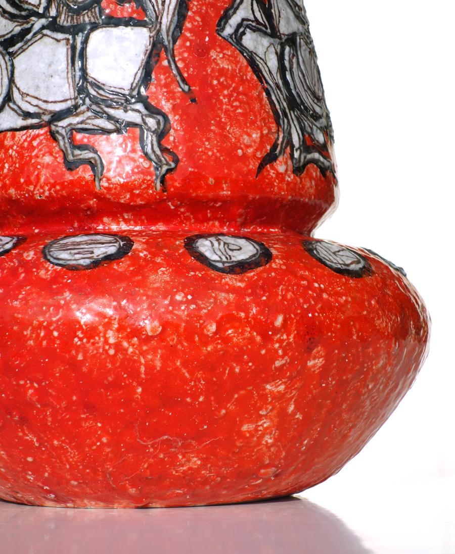 1950er Titano San Marino Italienische Midcentury Modern Rote Keramik Vase (Mitte des 20. Jahrhunderts) im Angebot
