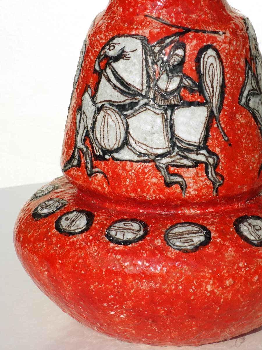 1950er Titano San Marino Italienische Midcentury Modern Rote Keramik Vase (Töpferwaren) im Angebot
