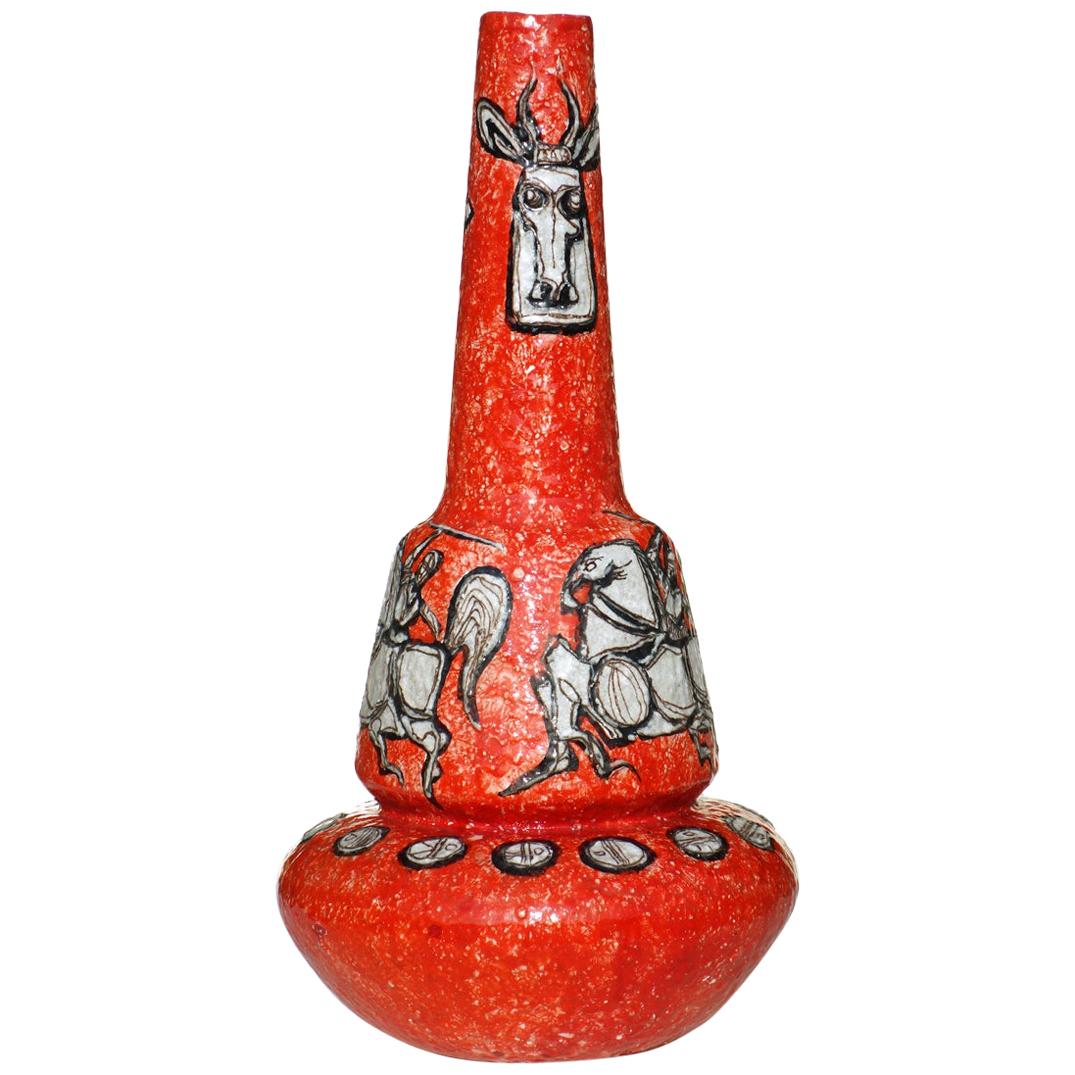 1950s Titano San Marino Italian Midcentury Modern Red Pottery Vase For Sale
