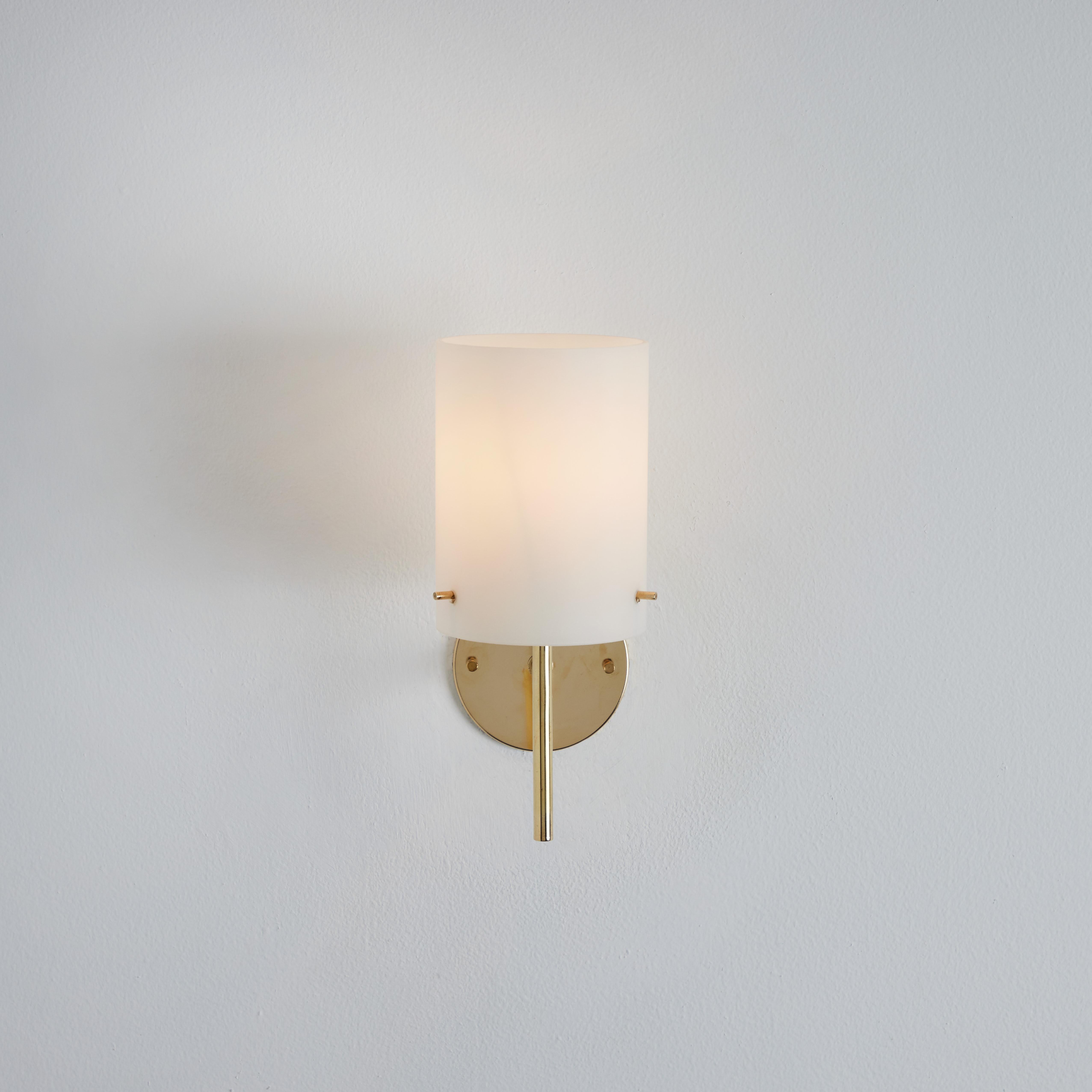 1950s Tito Agnoli Brass & Glass Cylindrical Wall Lamp for O-Luce For Sale 4