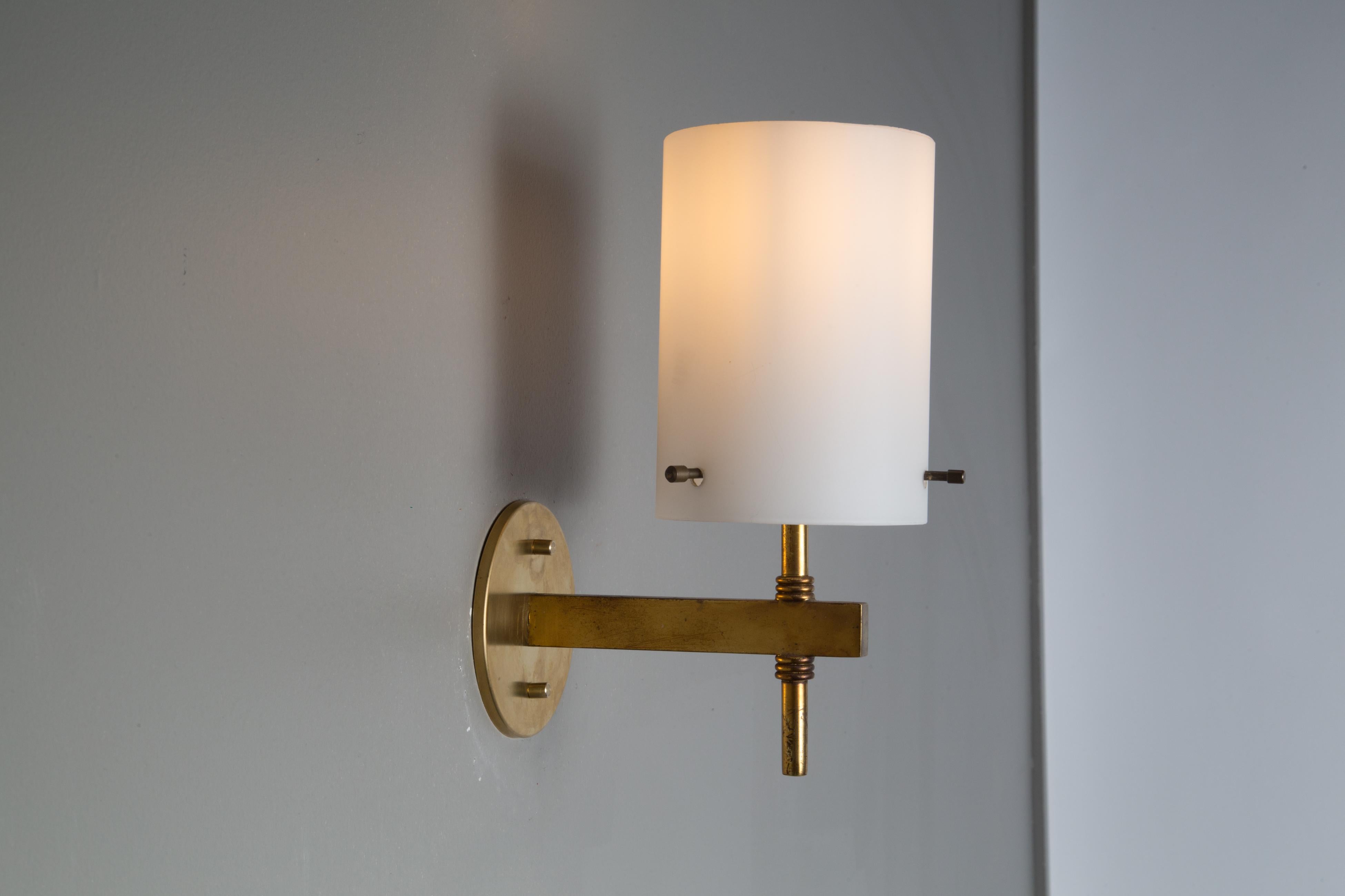 1950s Tito Agnoli Brass & Glass Cylindrical Wall Lamp for O-Luce 4