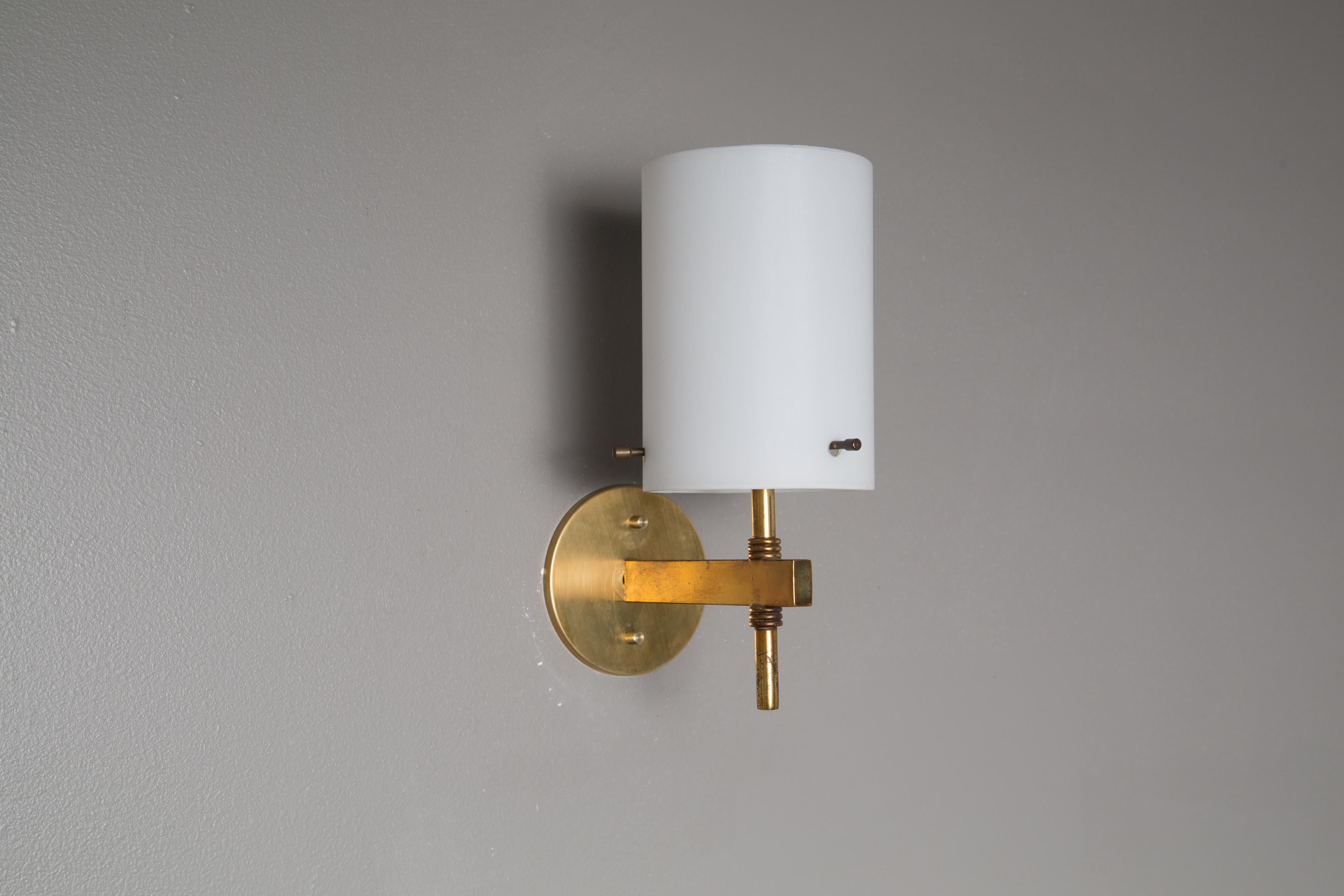 Mid-Century Modern 1950s Tito Agnoli Brass & Glass Cylindrical Wall Lamp for O-Luce