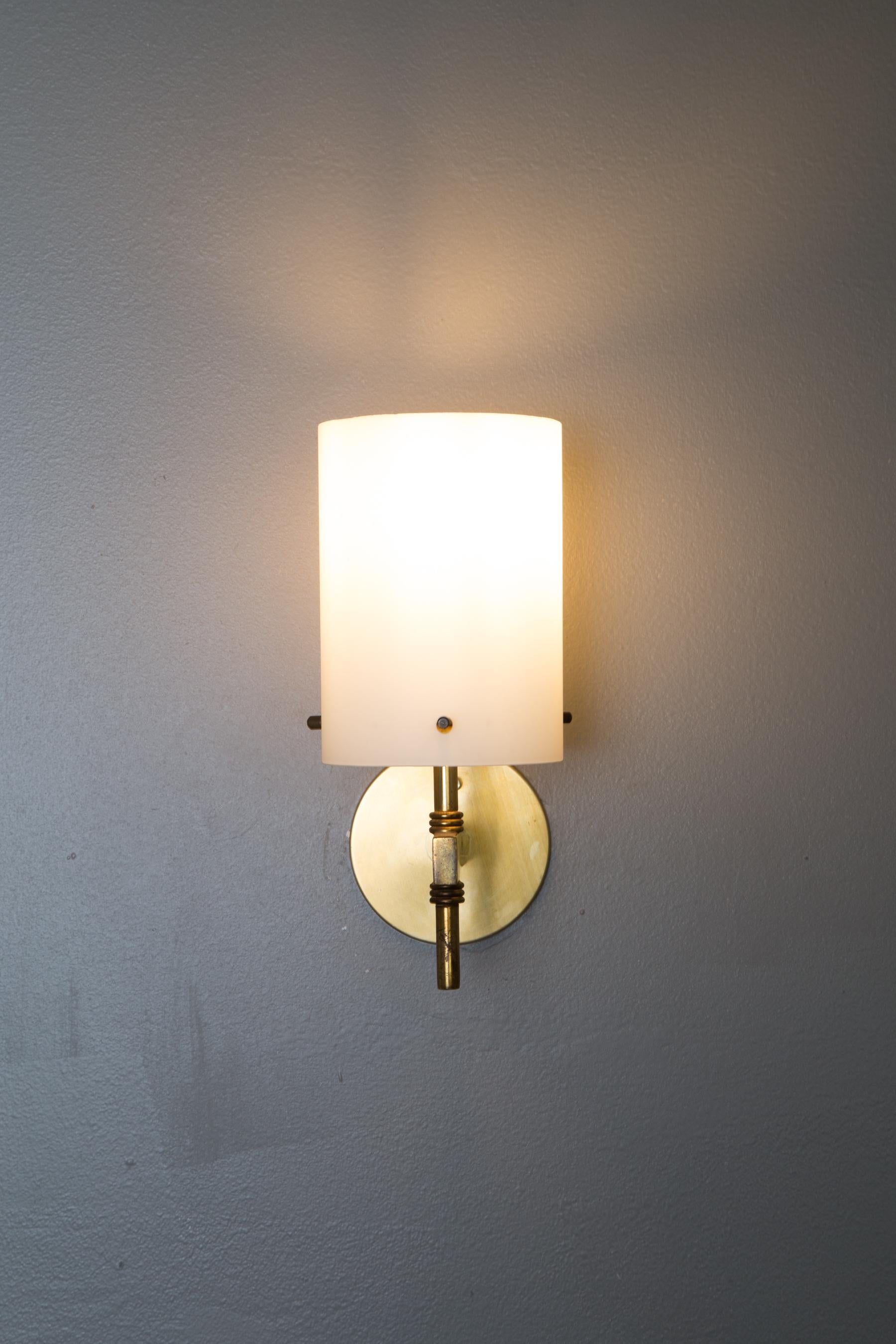 Italian 1950s Tito Agnoli Brass & Glass Cylindrical Wall Lamp for O-Luce