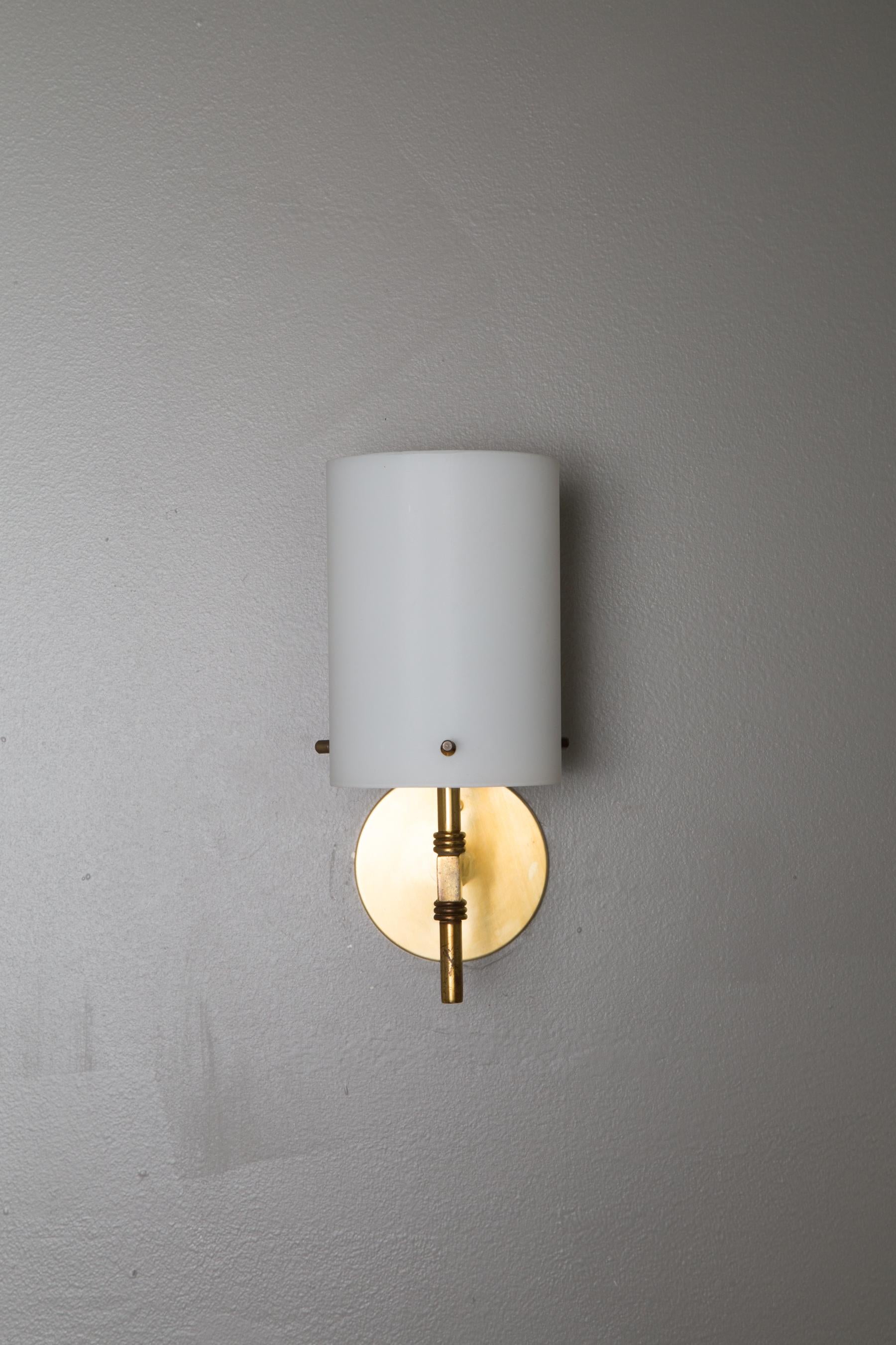 Painted 1950s Tito Agnoli Brass & Glass Cylindrical Wall Lamp for O-Luce