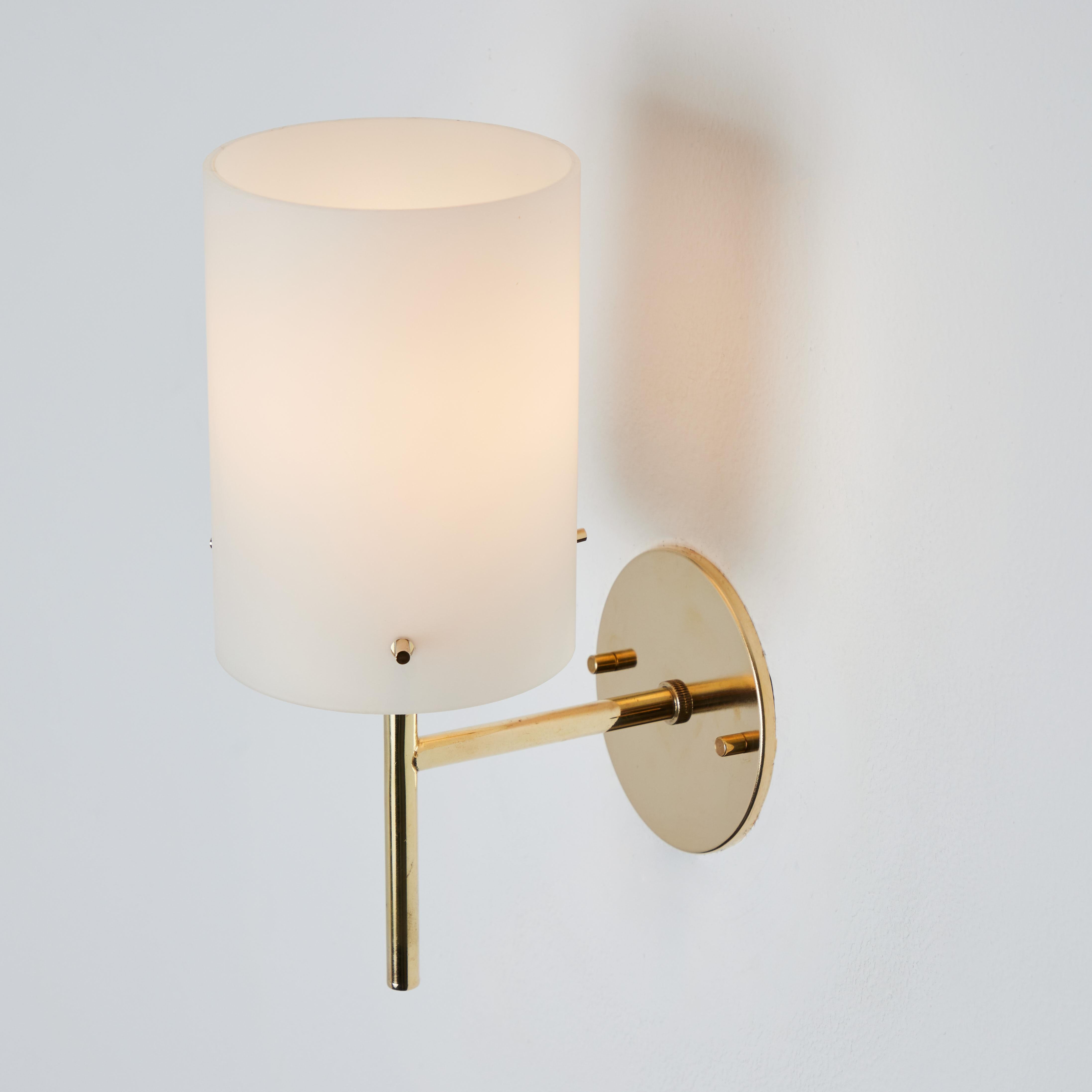 Mid-20th Century 1950s Tito Agnoli Brass & Glass Cylindrical Wall Lamp for O-Luce For Sale