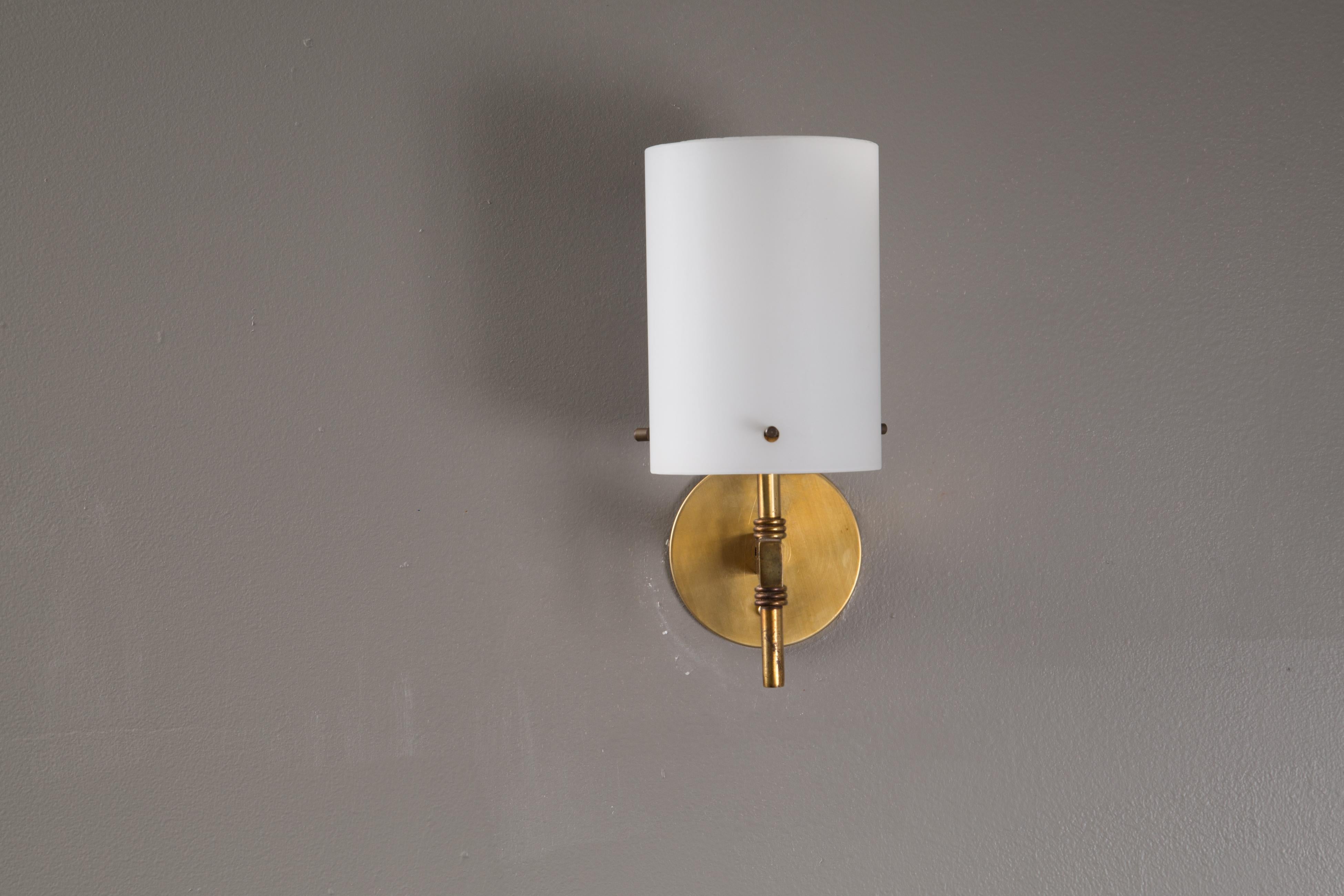 Mid-20th Century 1950s Tito Agnoli Brass & Glass Cylindrical Wall Lamp for O-Luce