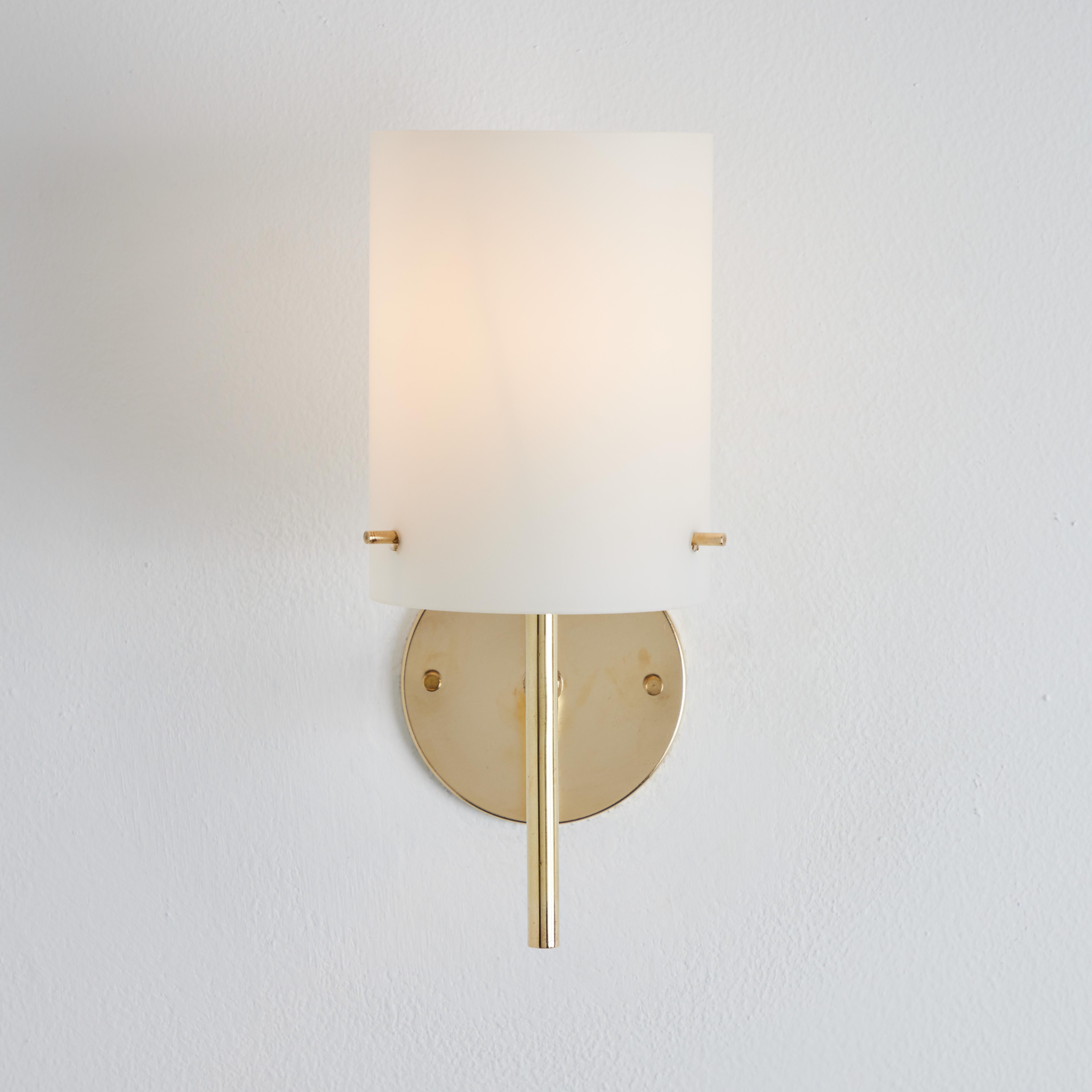 1950s Tito Agnoli Brass & Glass Cylindrical Wall Lamp for O-Luce For Sale 1