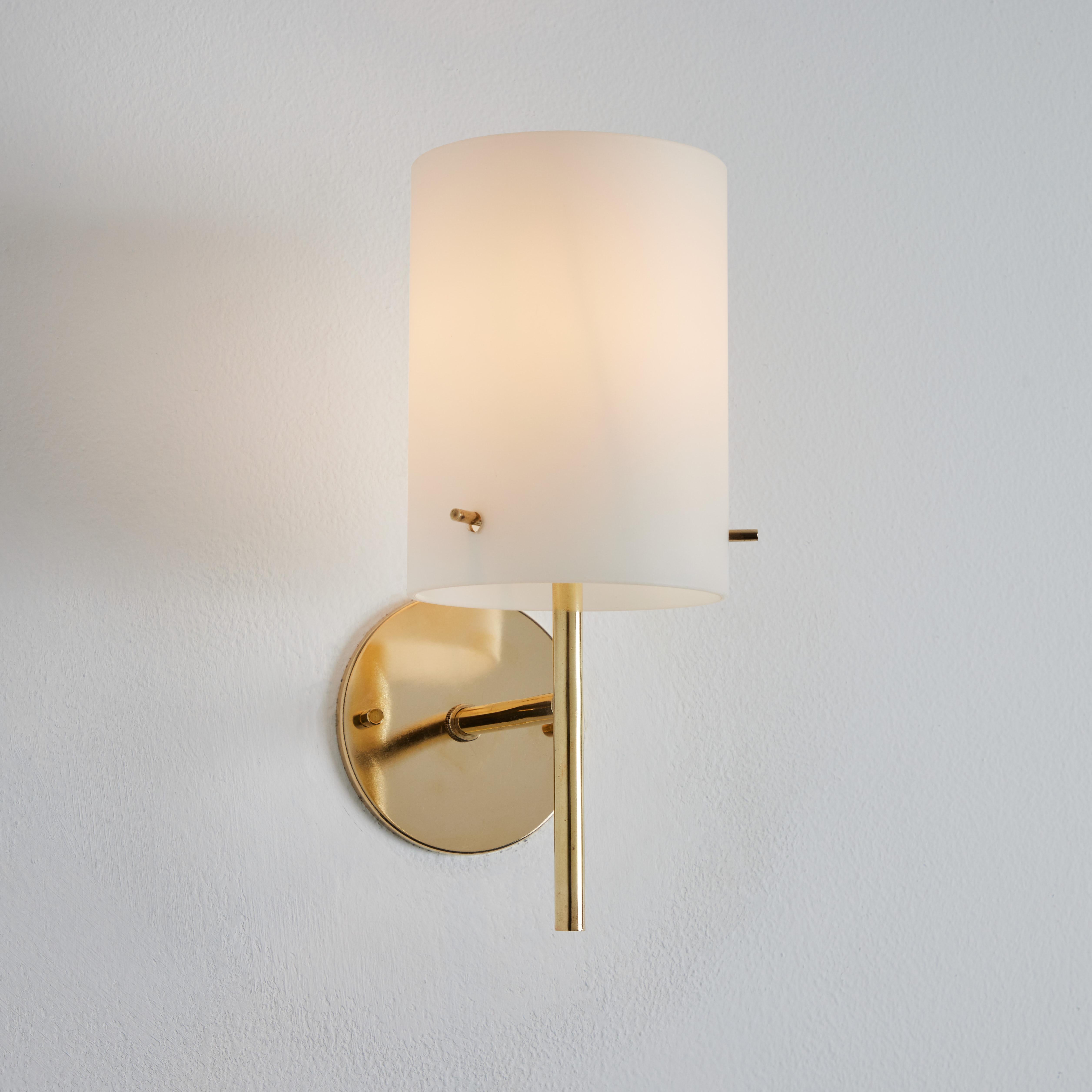 1950s Tito Agnoli Brass & Glass Cylindrical Wall Lamp for O-Luce For Sale 3