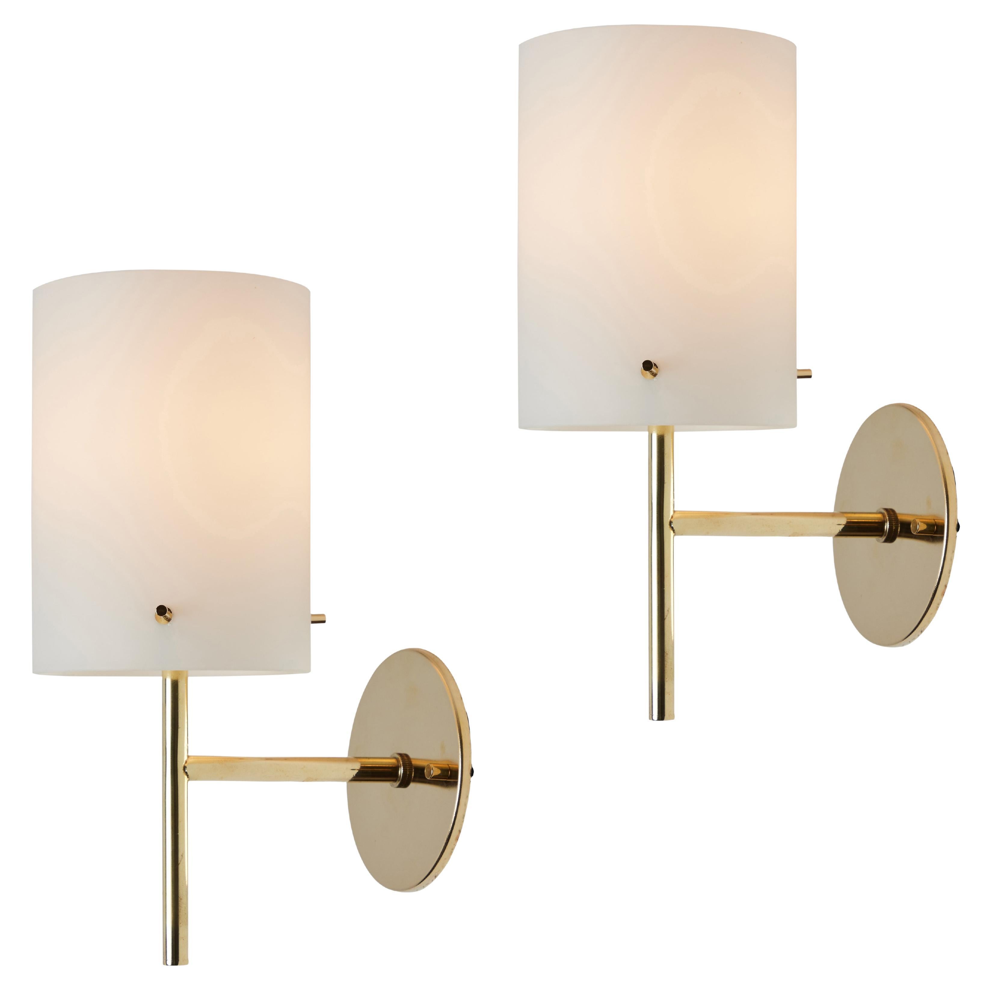 1950s Tito Agnoli Brass & Glass Cylindrical Wall Lamp for O-Luce For Sale