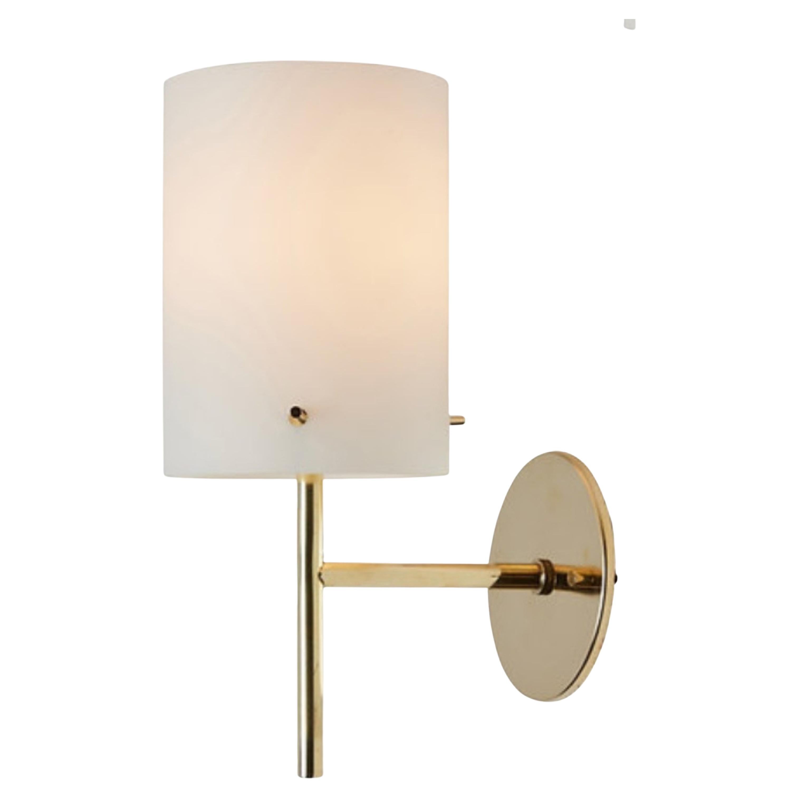 Lámpara de pared cilíndrica de latón y cristal Tito Agnoli, años 50, para O-Luce en venta