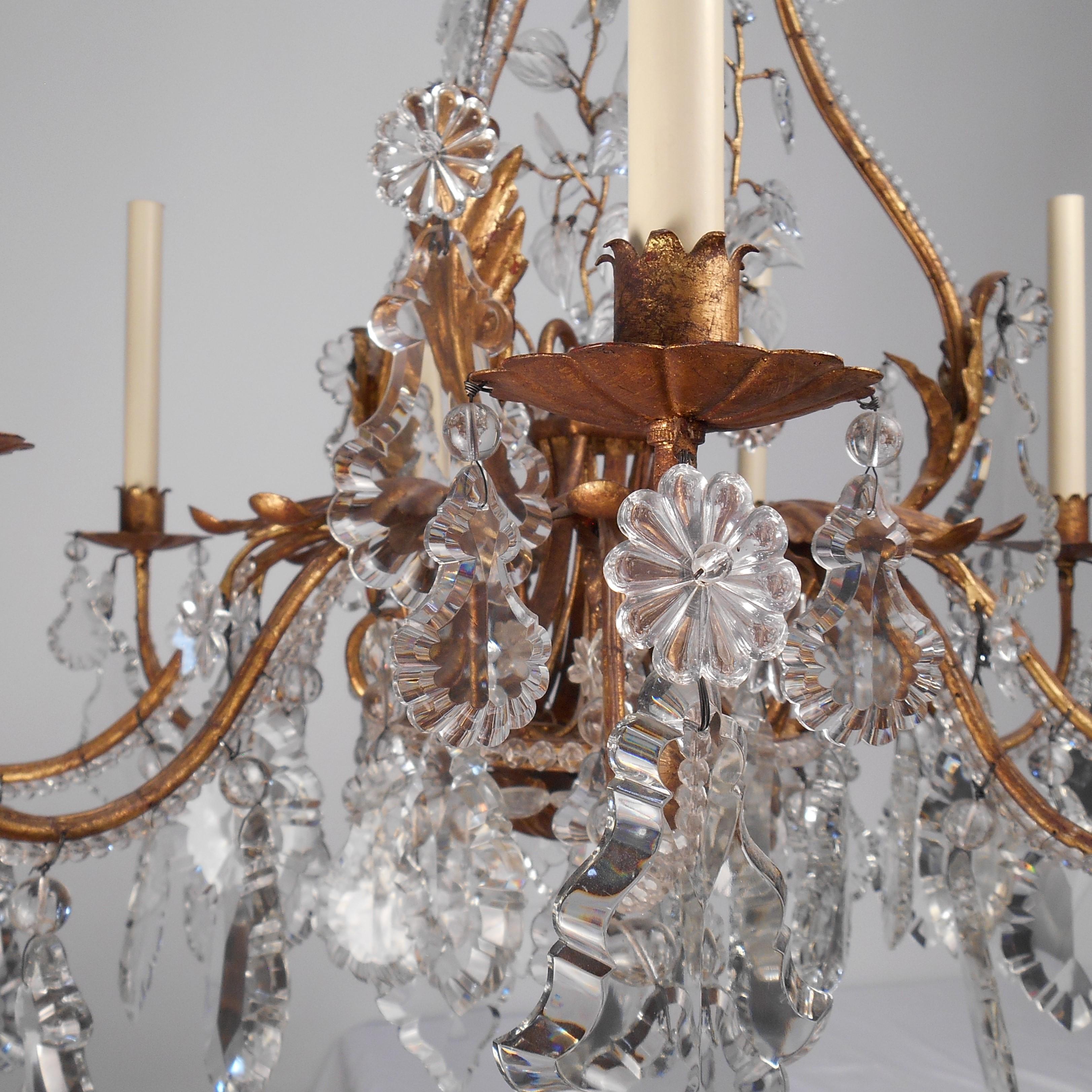 1950s Austrian Tole & Crystal Chandelier In Good Condition In Denver, CO