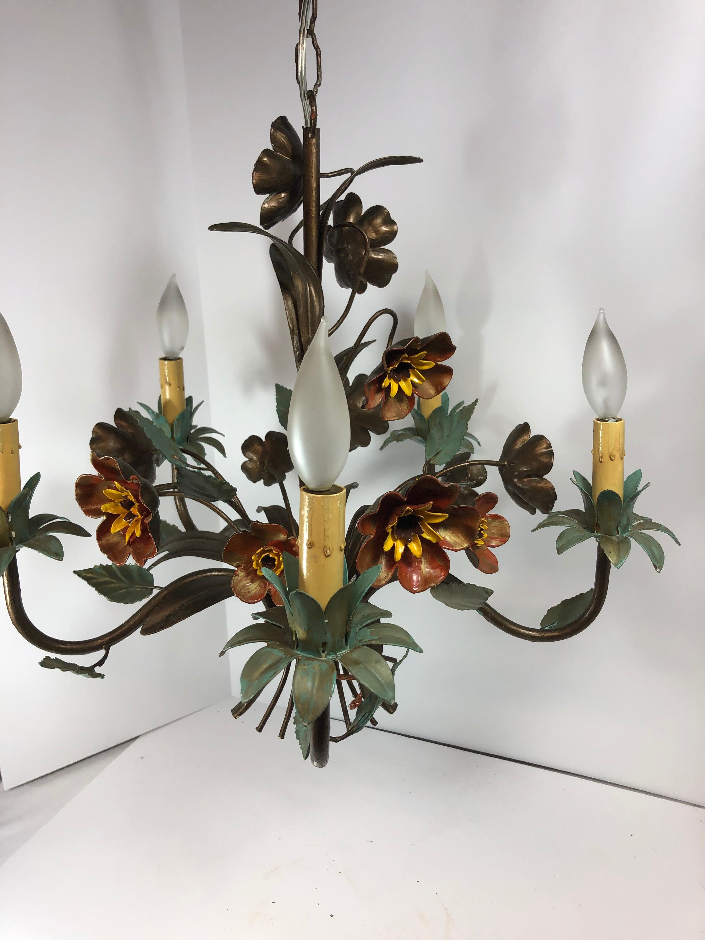 Tole Painted Italian Floral Chandelier 4