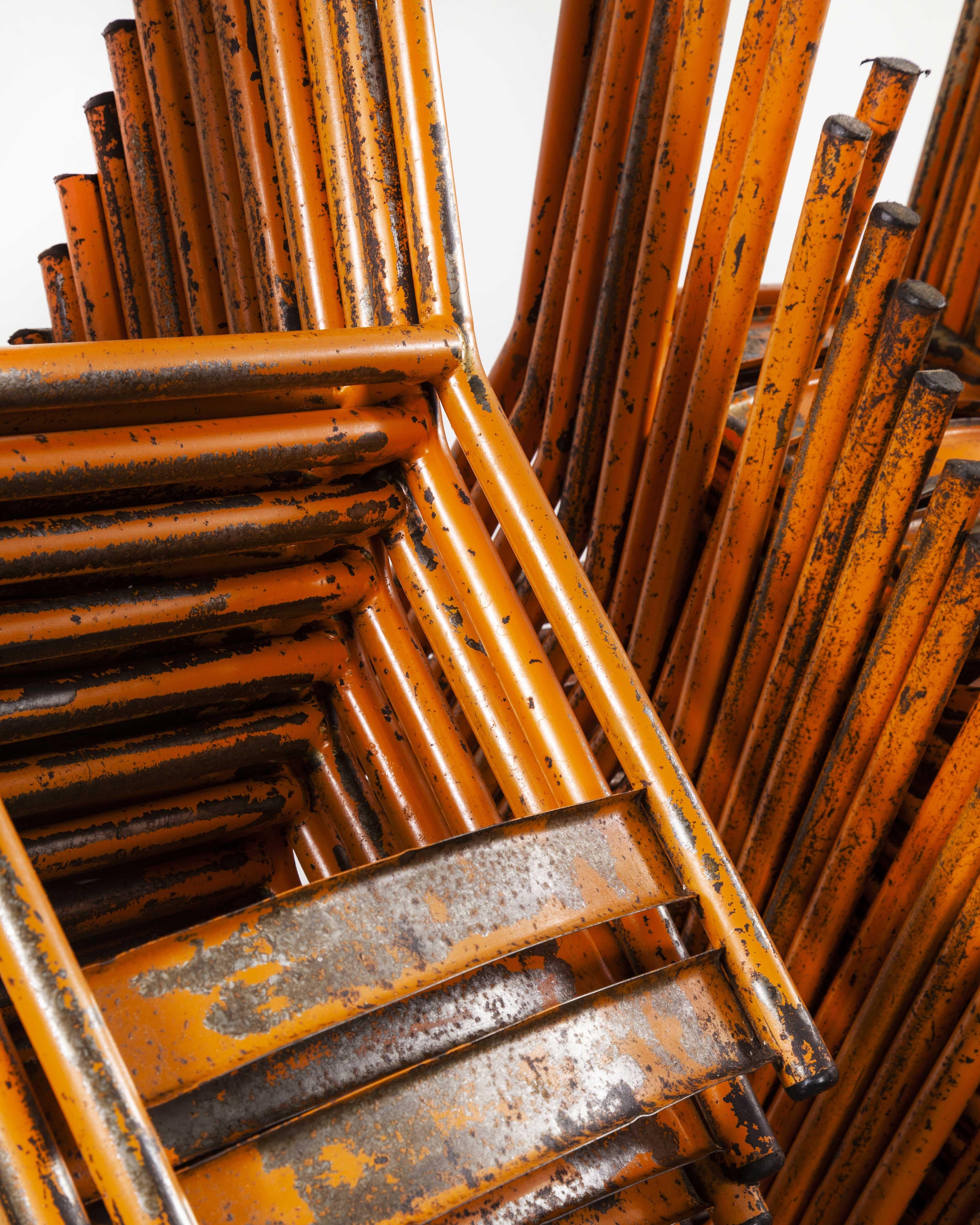 1950s Toledo Orange Metal Stacking Outdoor Chairs, Good Quantity Available In Good Condition In Hook, Hampshire