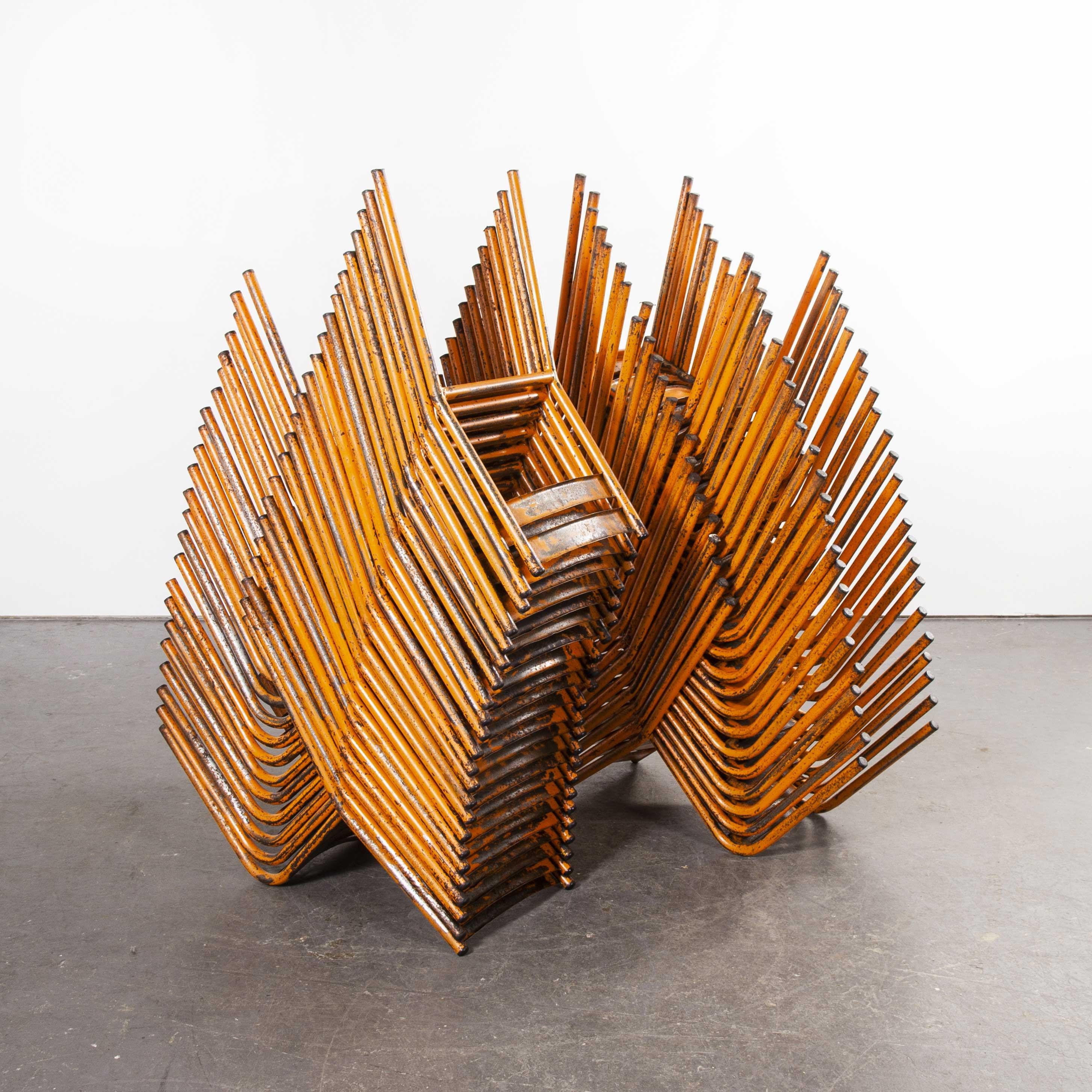 Mid-20th Century 1950s Toledo Orange Metal Stacking Outdoor Chairs, Good Quantity Available