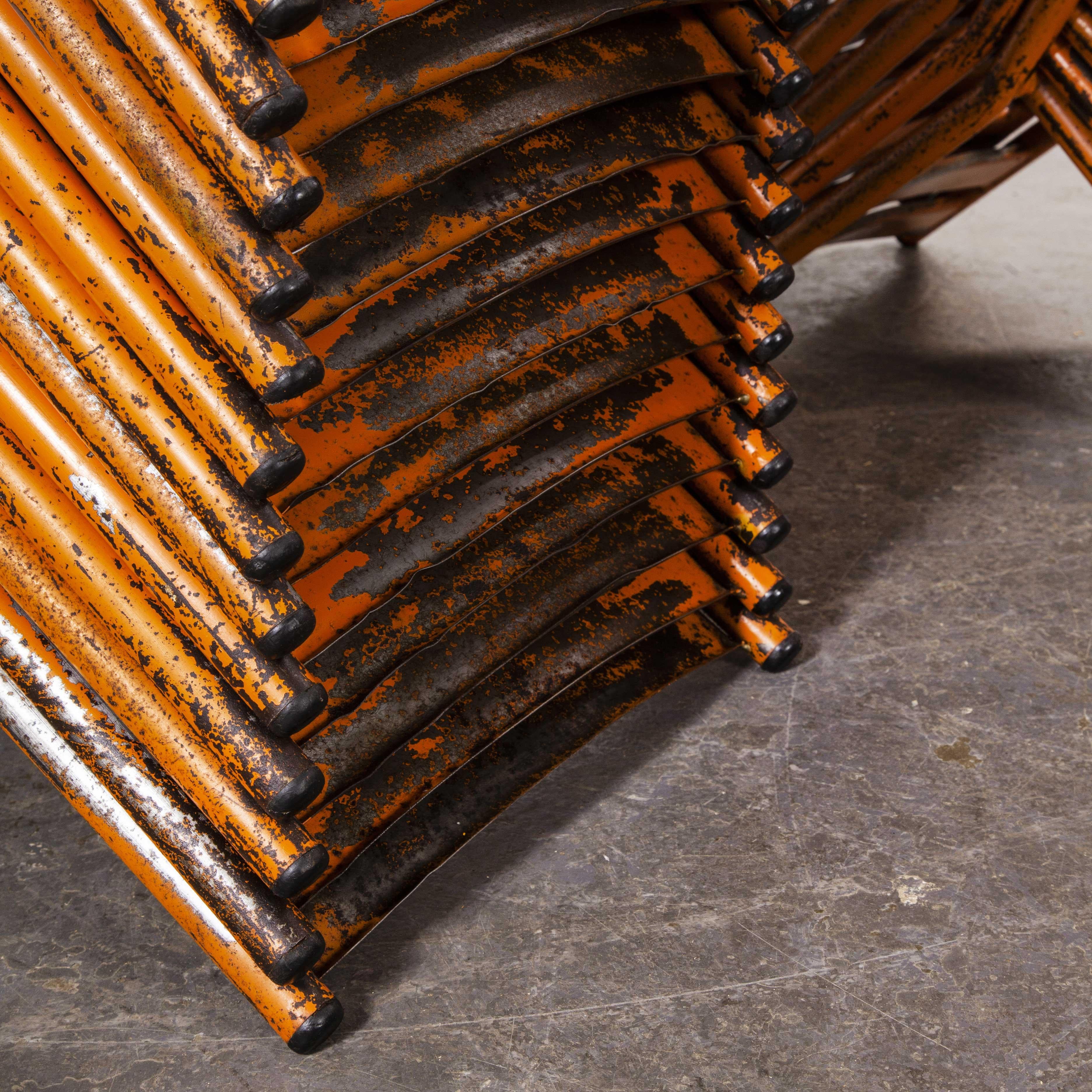 1950s Toledo Orange Metal Stacking Outdoor Chairs, Good Quantity Available 1